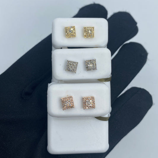 10K Square Gold and Diamond Earrings