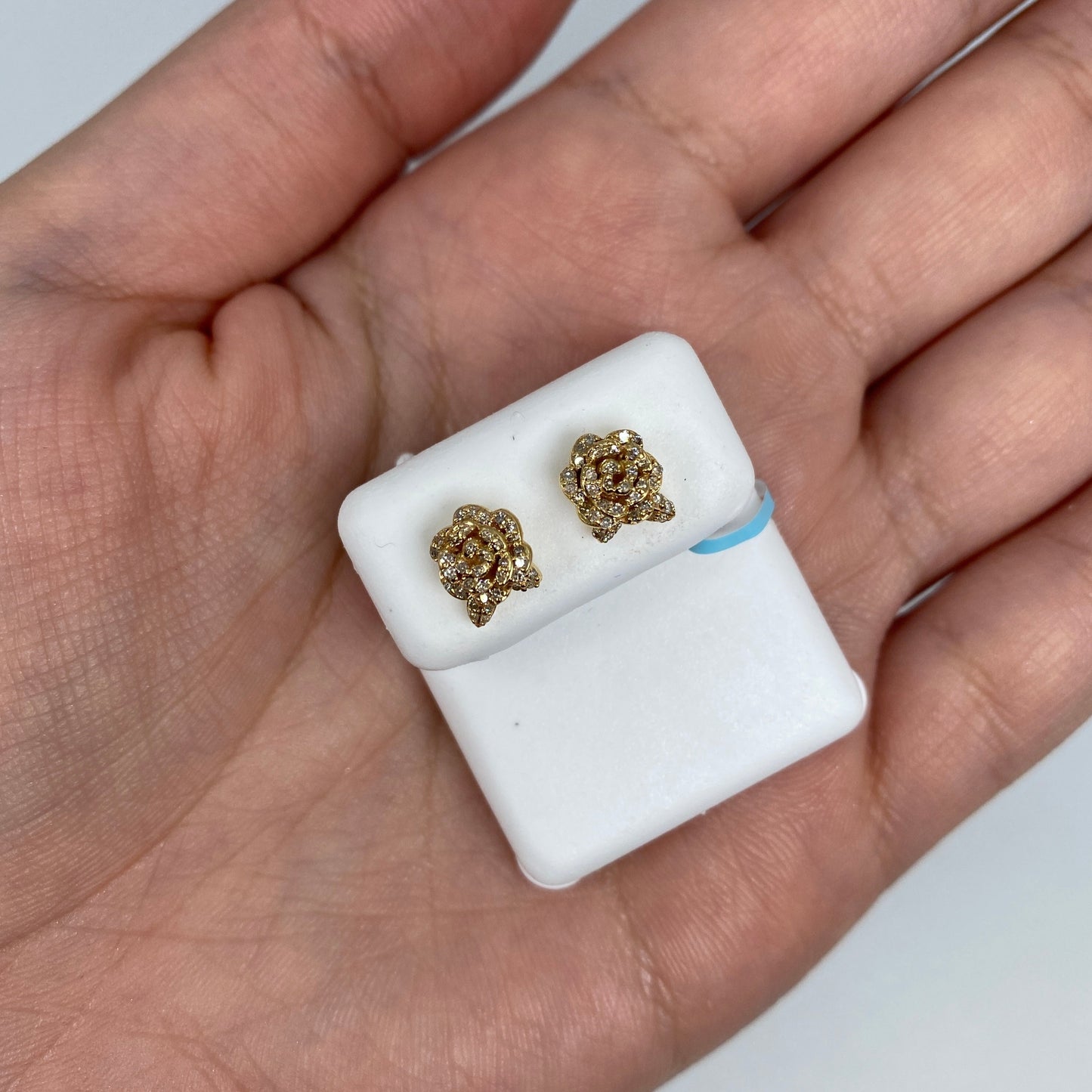 14K Rose Flower Diamond Earrings