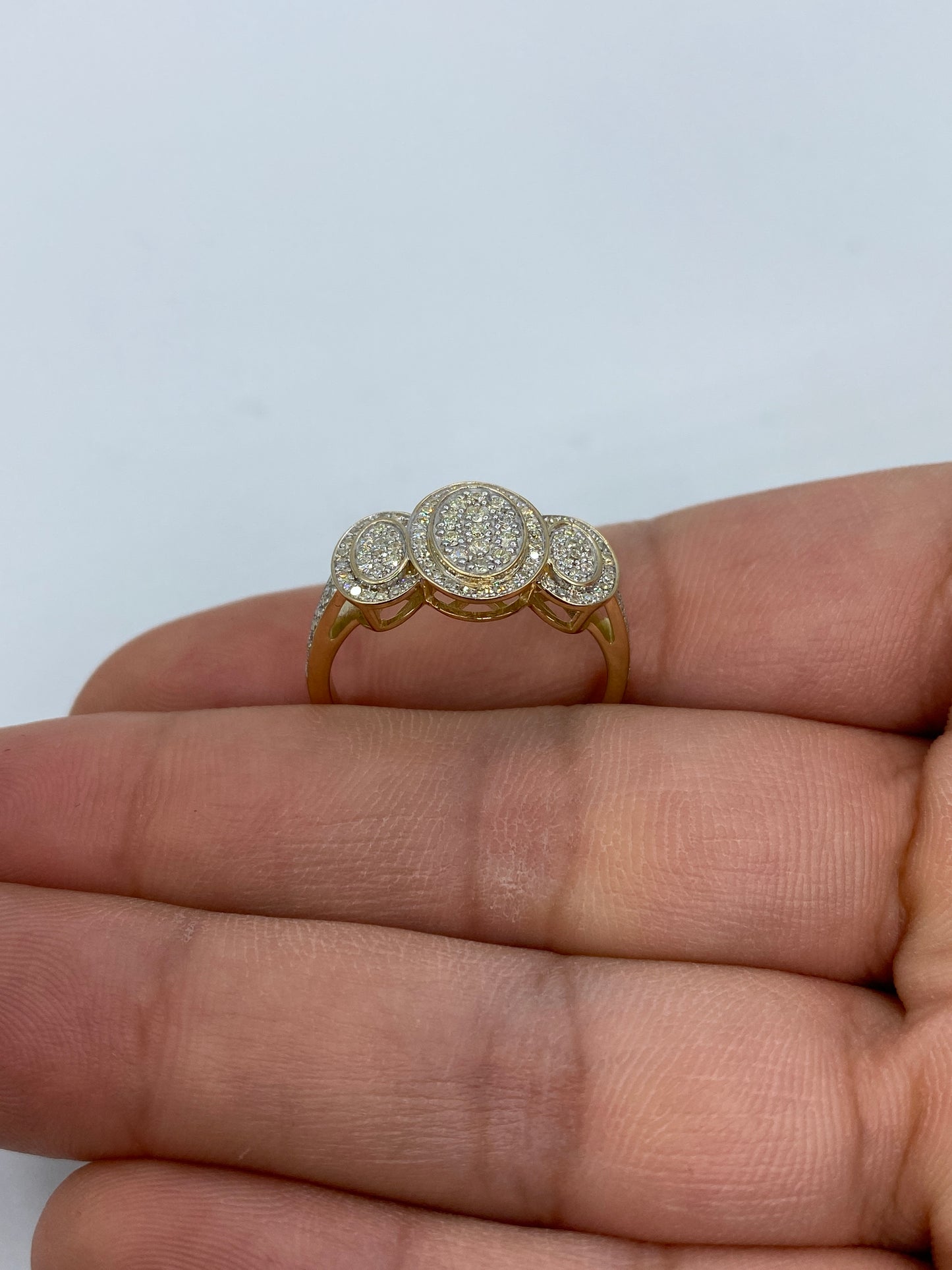 14K Tri-stone Oval Shape Diamond Engagement Ring