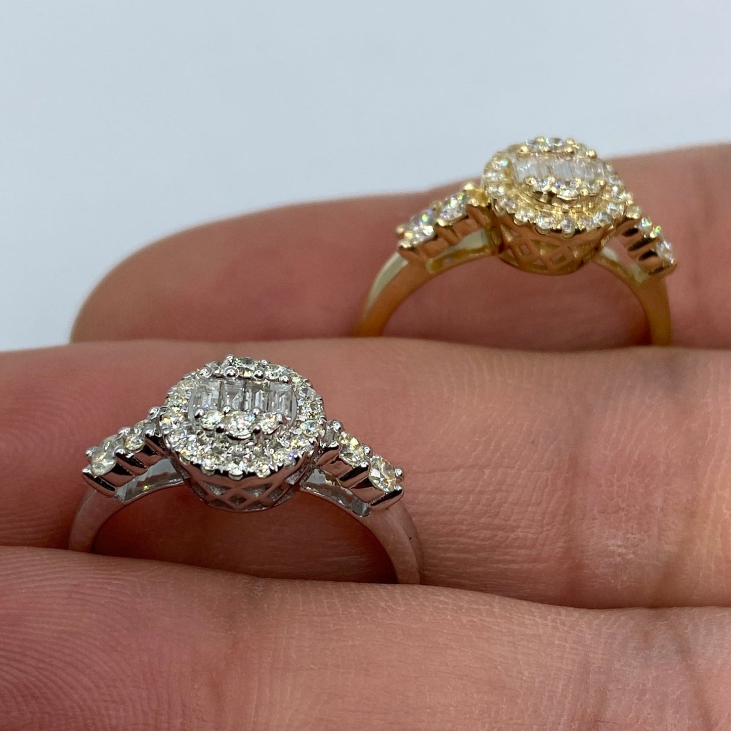 14K Circle Diamond Baguette Engagement Ring