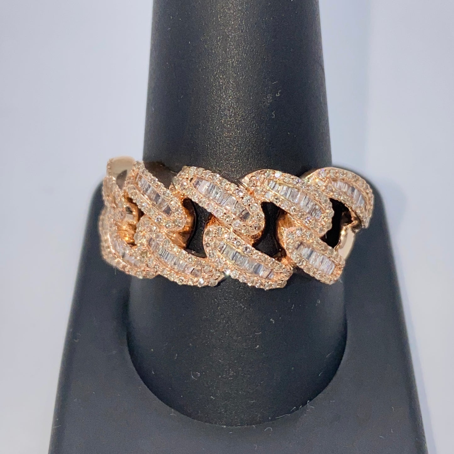 10K Chubby Cuban Link Diamond Baguette Ring