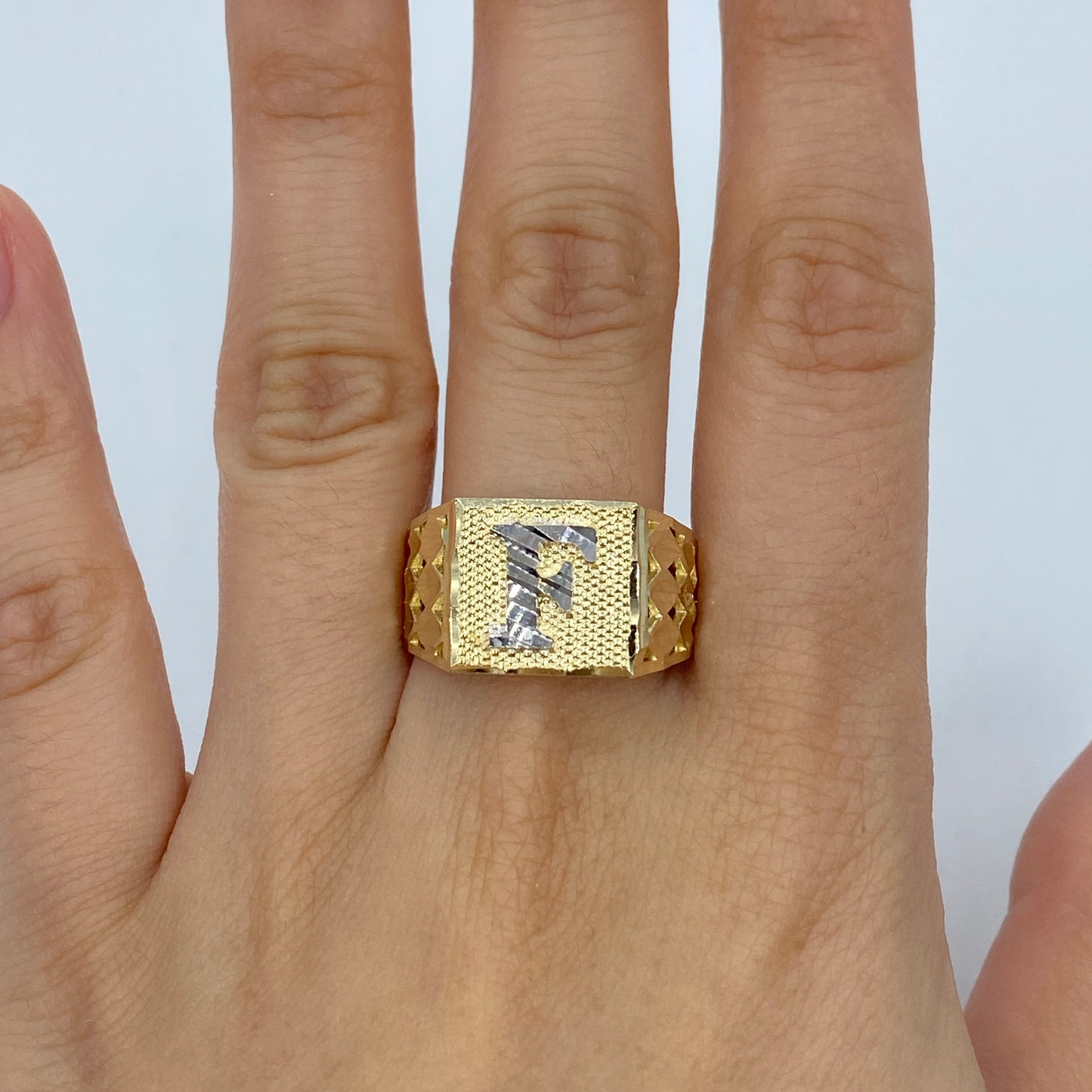 10K Initial Letter Square Block Ring