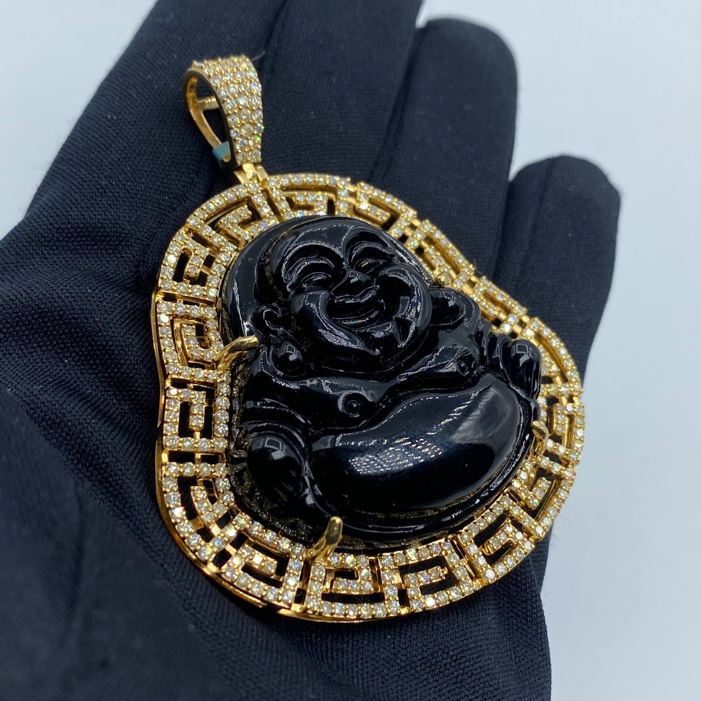 14K Large Laughing Buddha Diamond Pendant