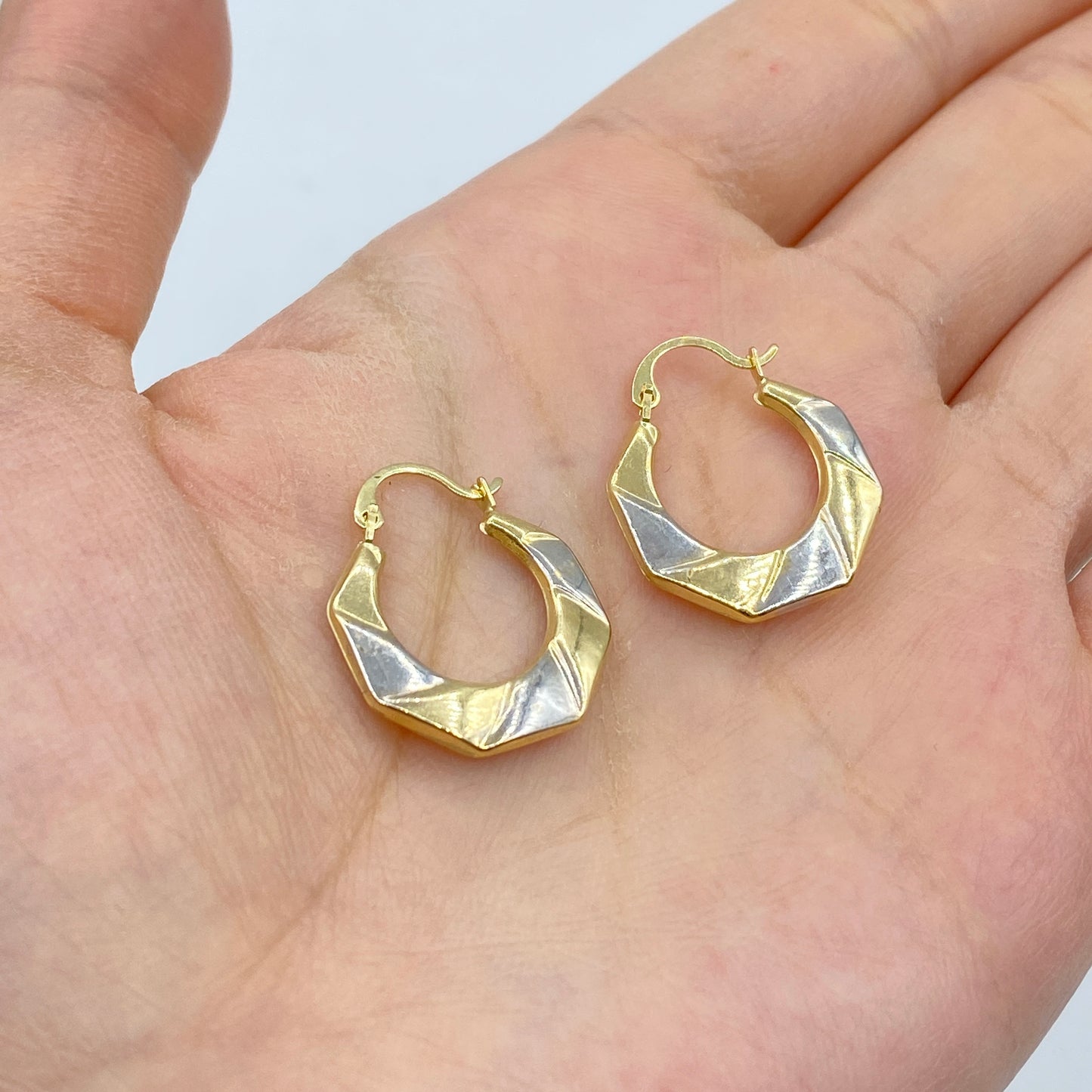 14K Two-Tone Dolly Circle Hoop Earrings