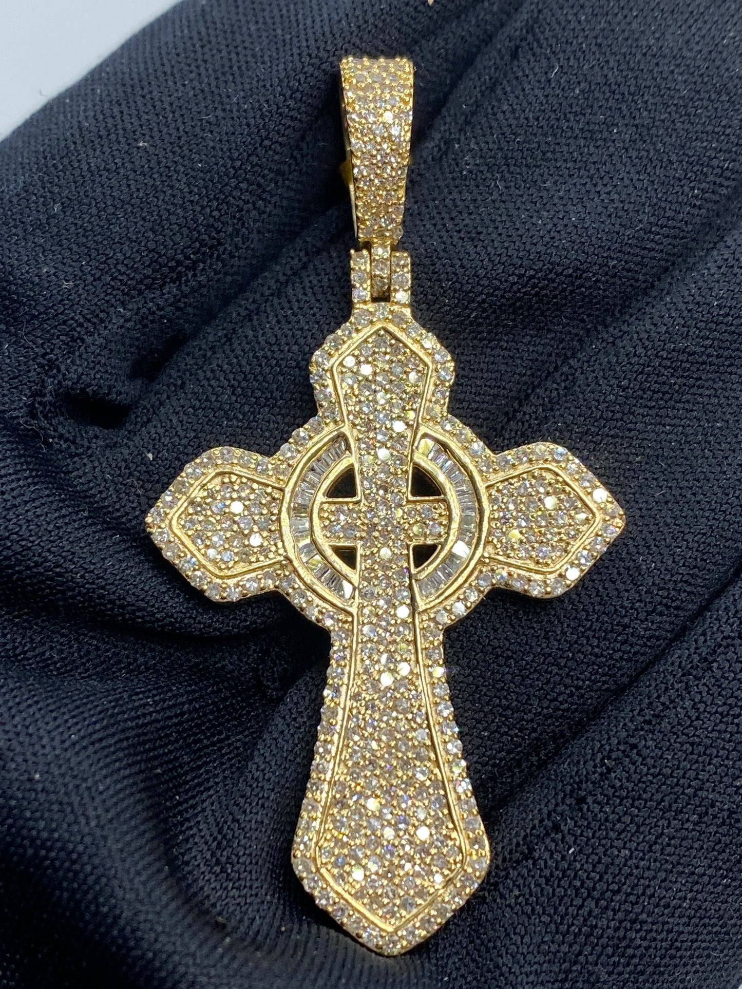 10K Celtic Cross Diamond Baguette Pendant 2.6ct
