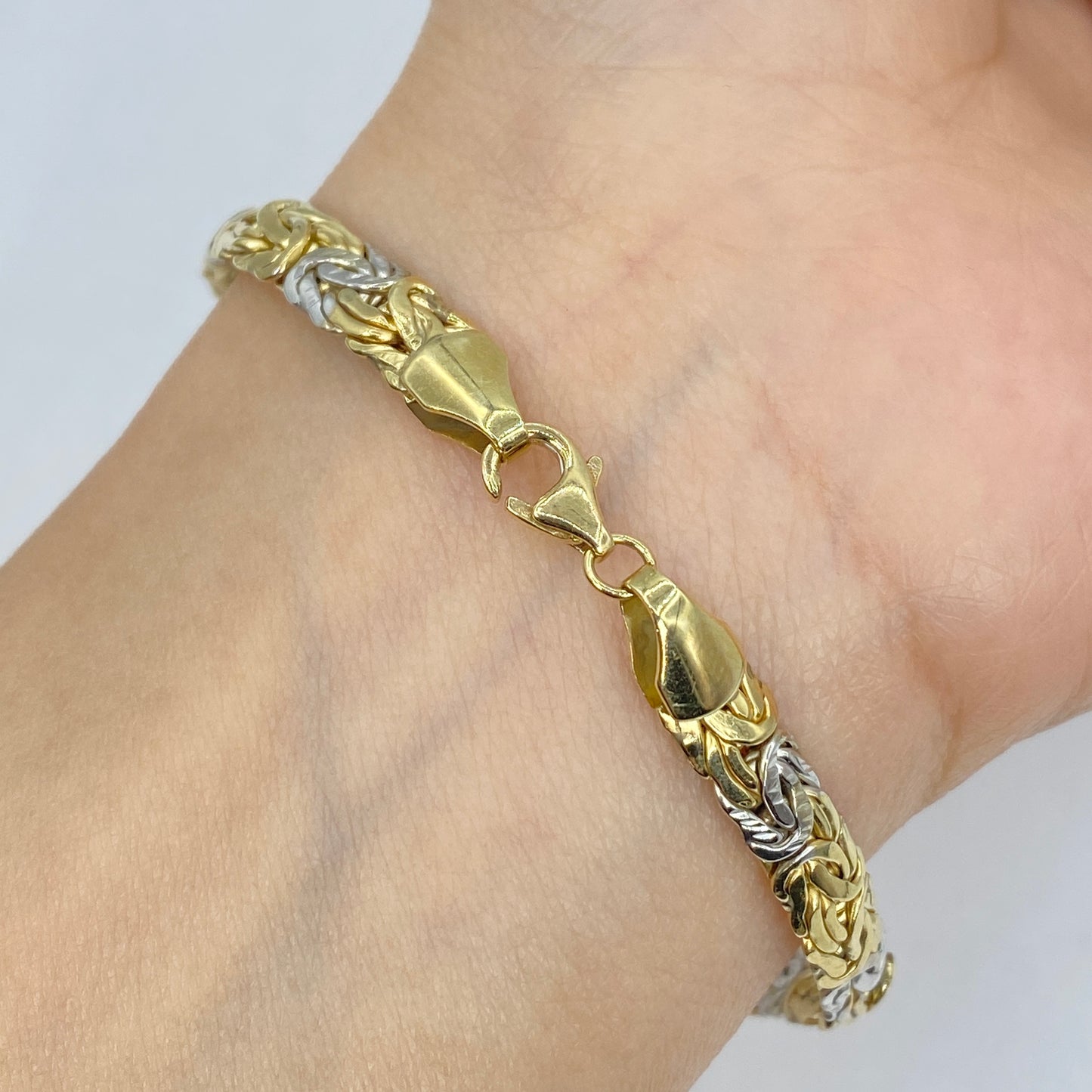 10K 5.5MM Two-Tone Braided Bracelet 7"