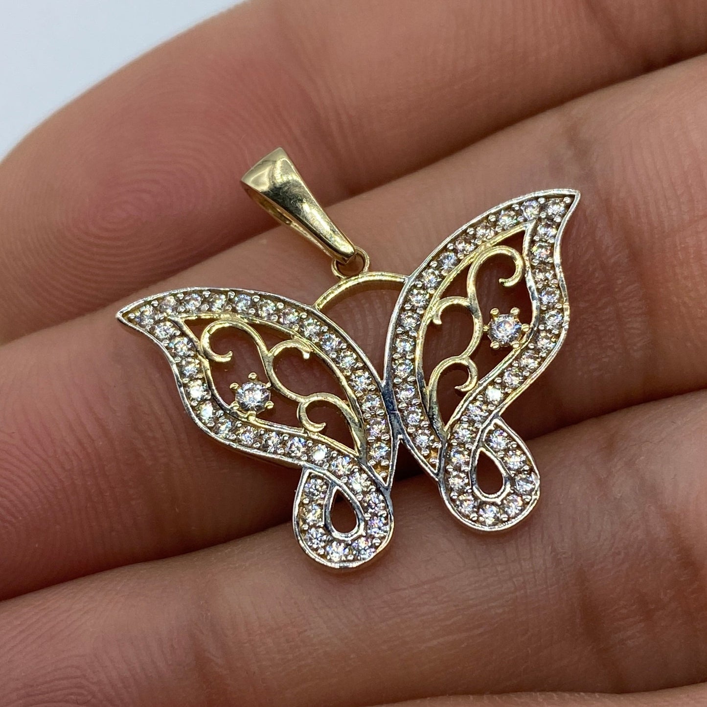 14K Floral Butterfly Pendant