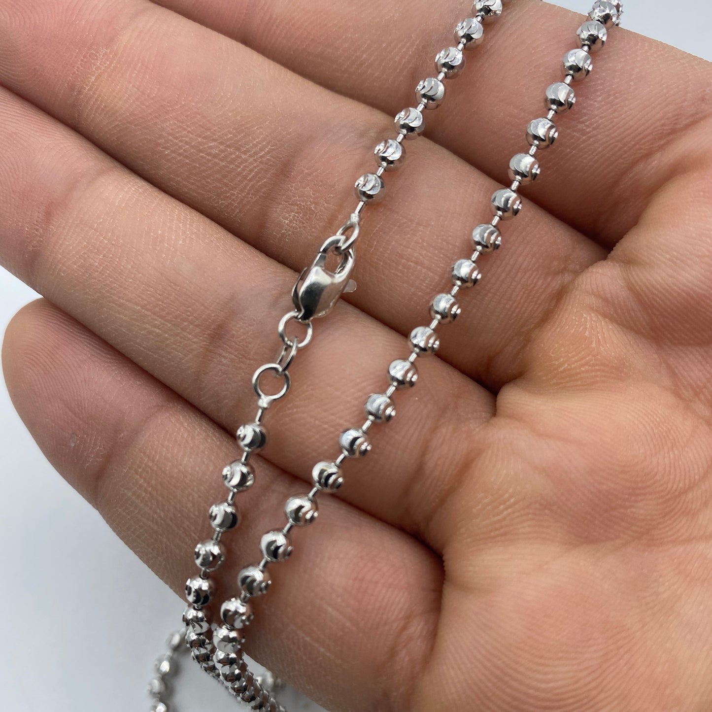 14K White Gold 3.2MM Moon Cut Chain 16-24"