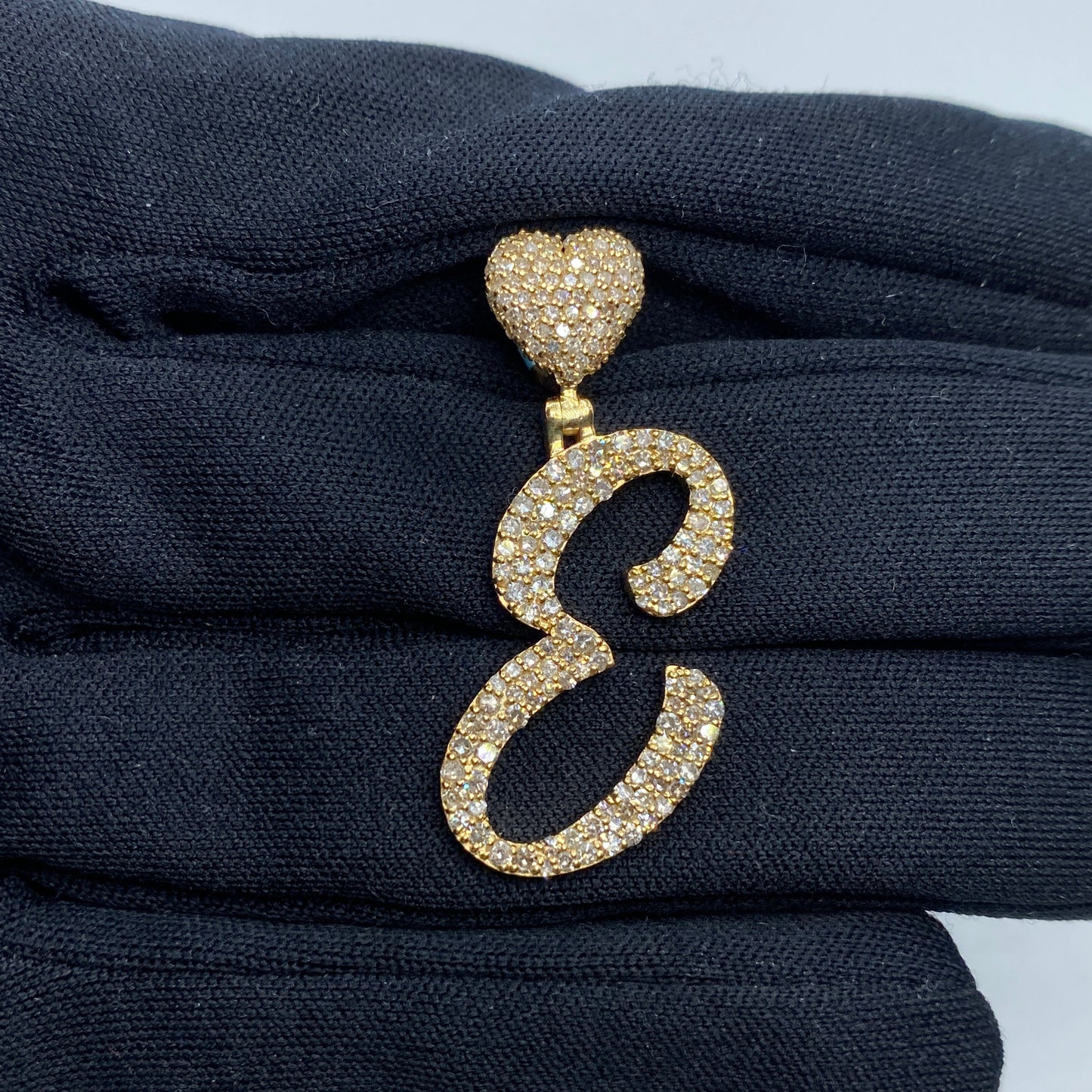 14k Initial E Script Heart Diamond Pendant
