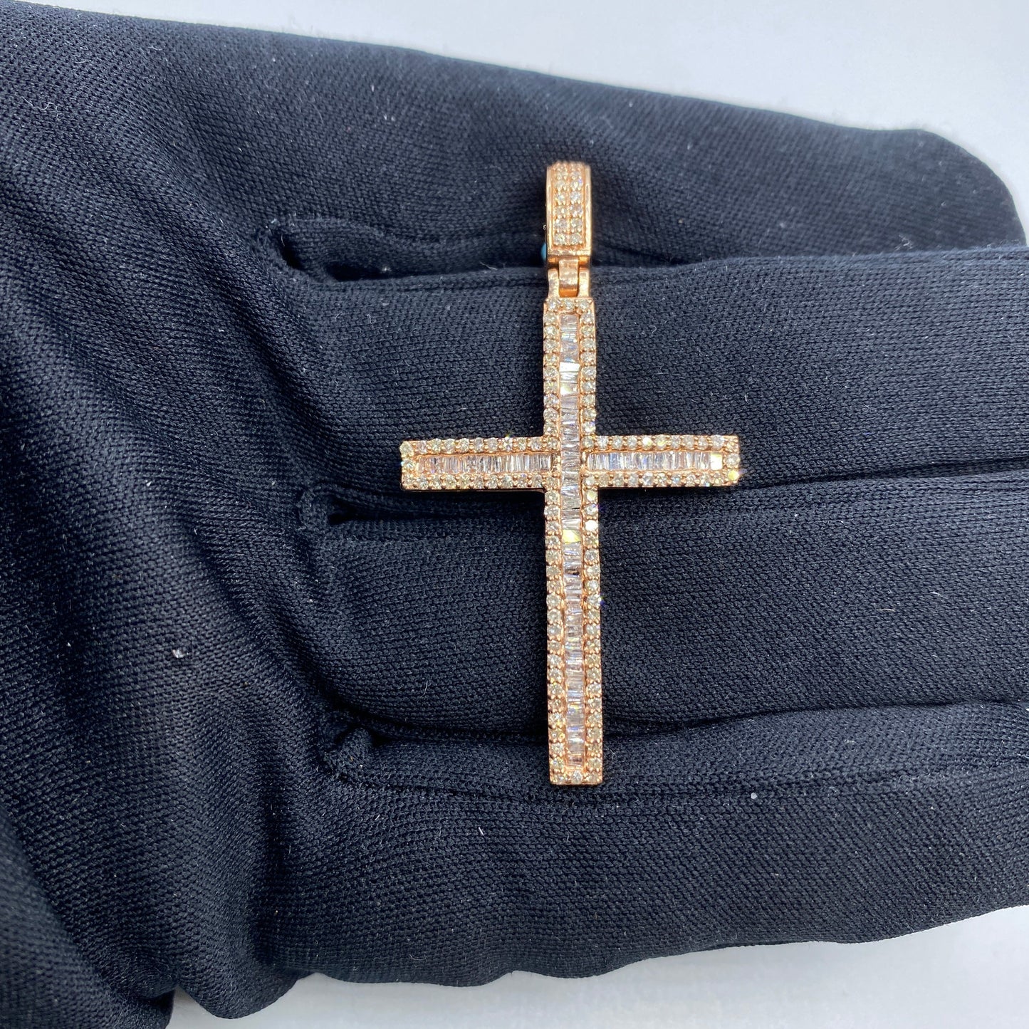 14K Latin Cross Diamond Baguette Pendant