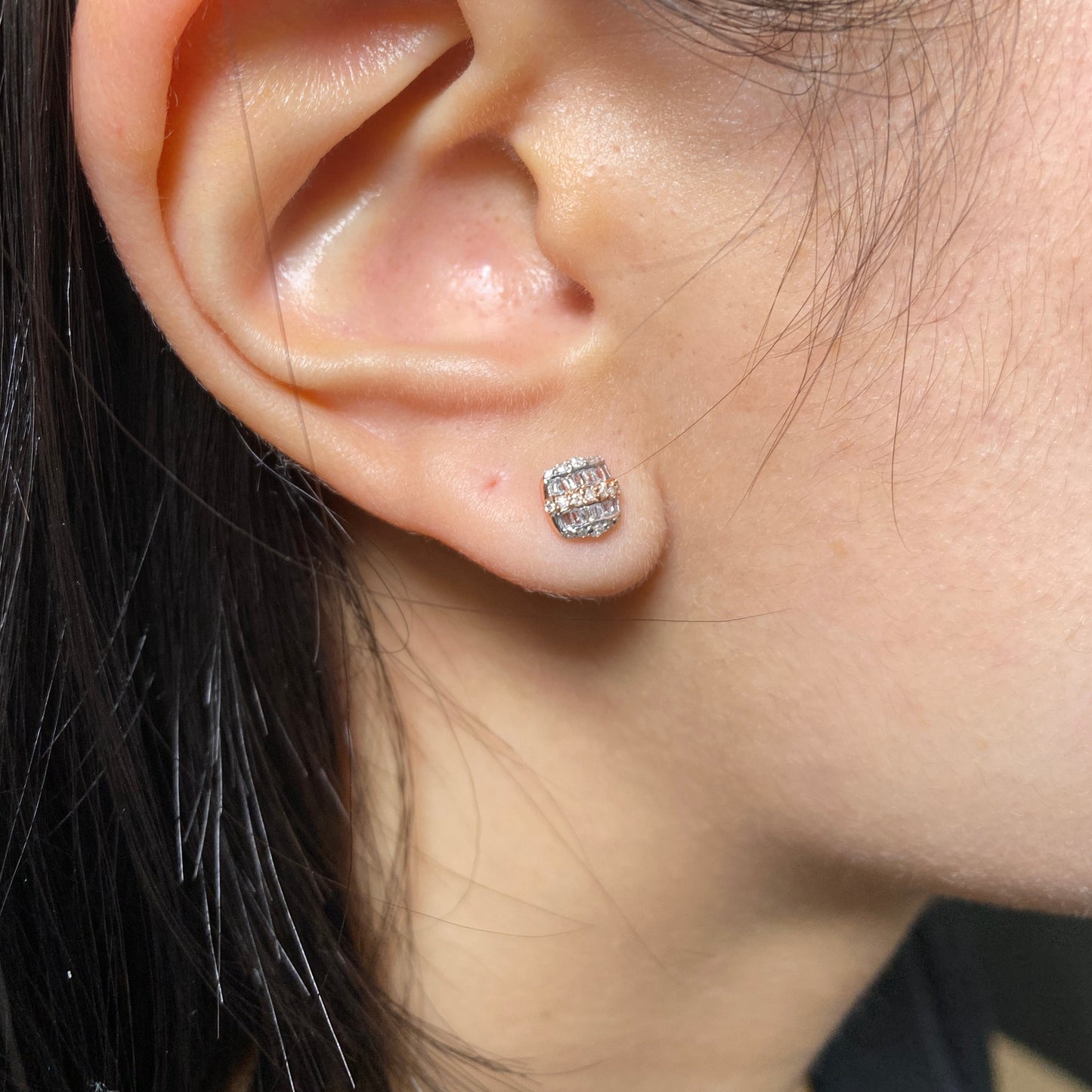 14K Square Diamond Baguette Row Earrings