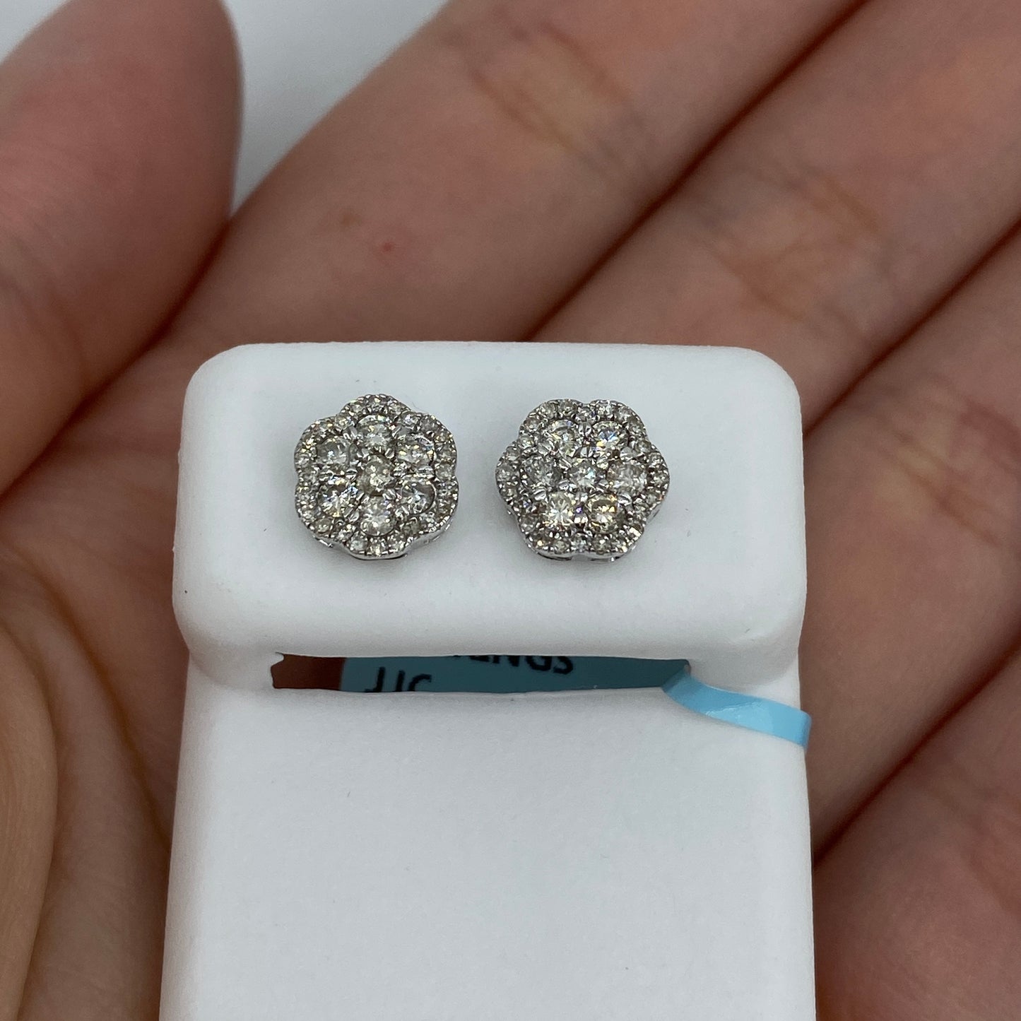 14K Hexagon Flower Diamond Earrings