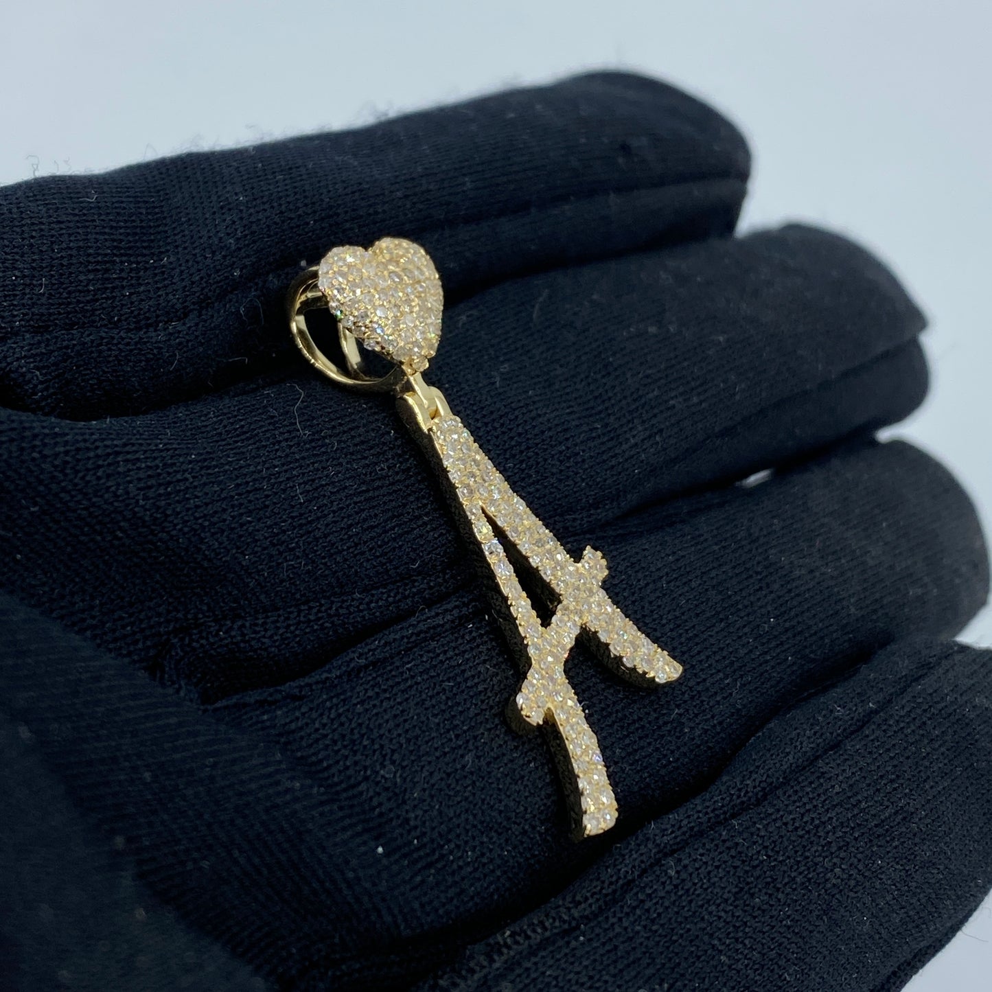 14K Initial A Script Heart Diamond Pendant