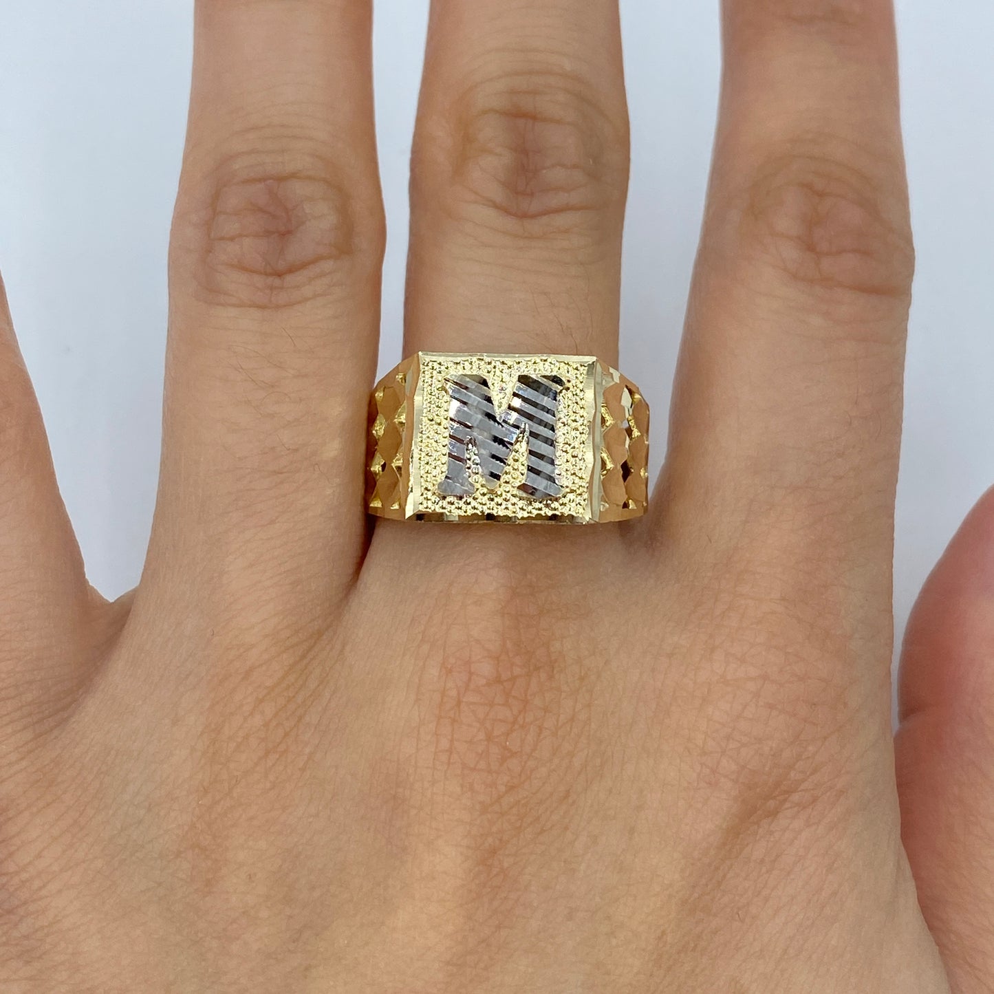 10K Initial Letter Square Block Ring