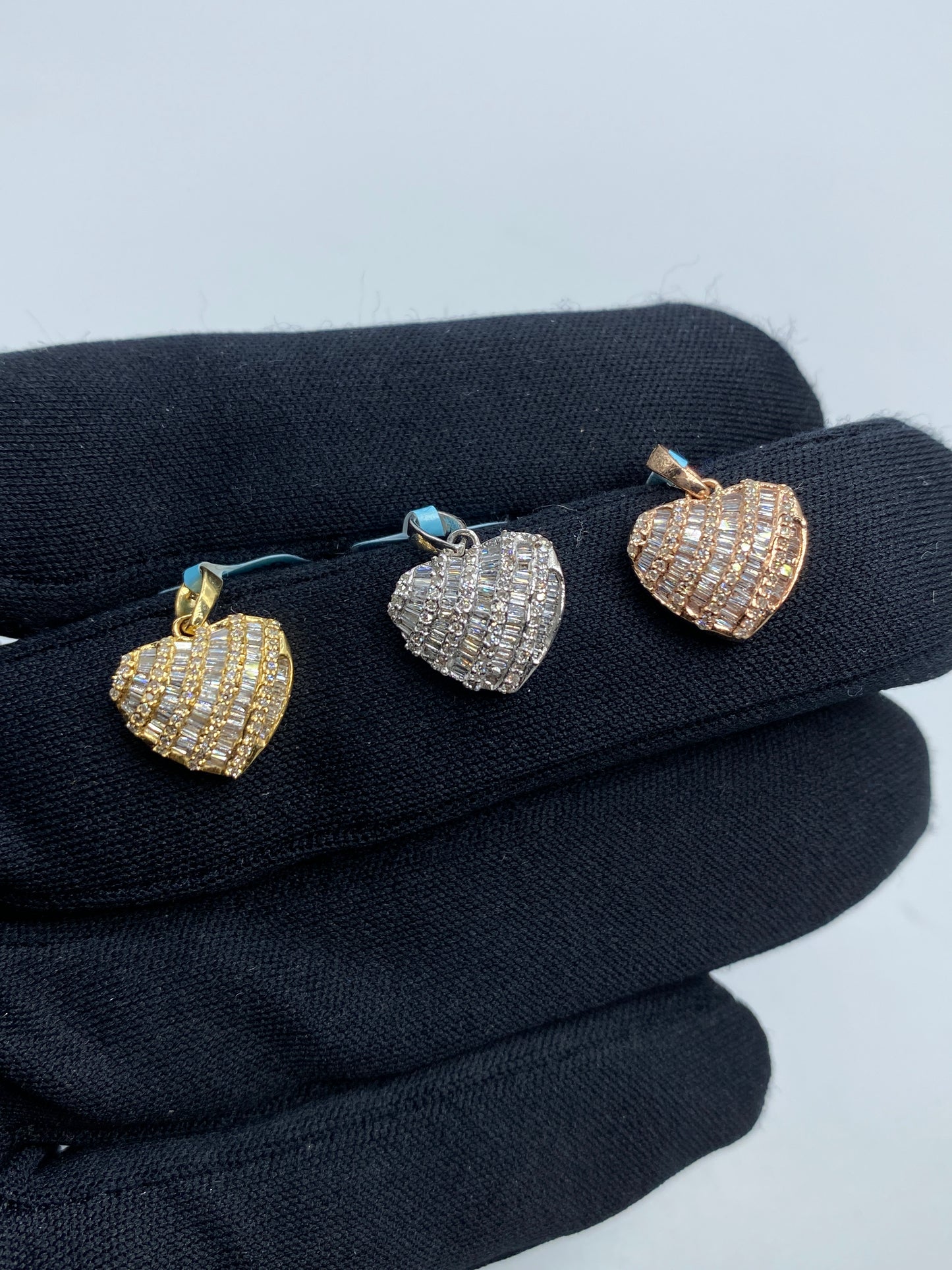 14K Heart Diamond Baguette Pendant