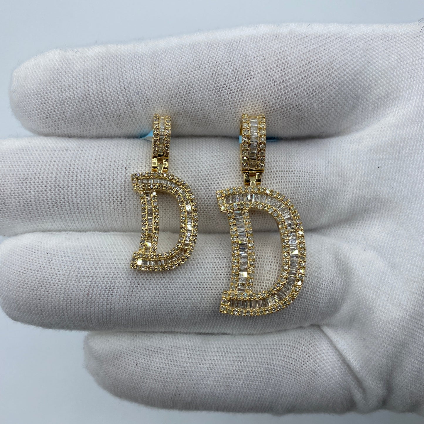 14K Initial D Diamond Baguette Pendant