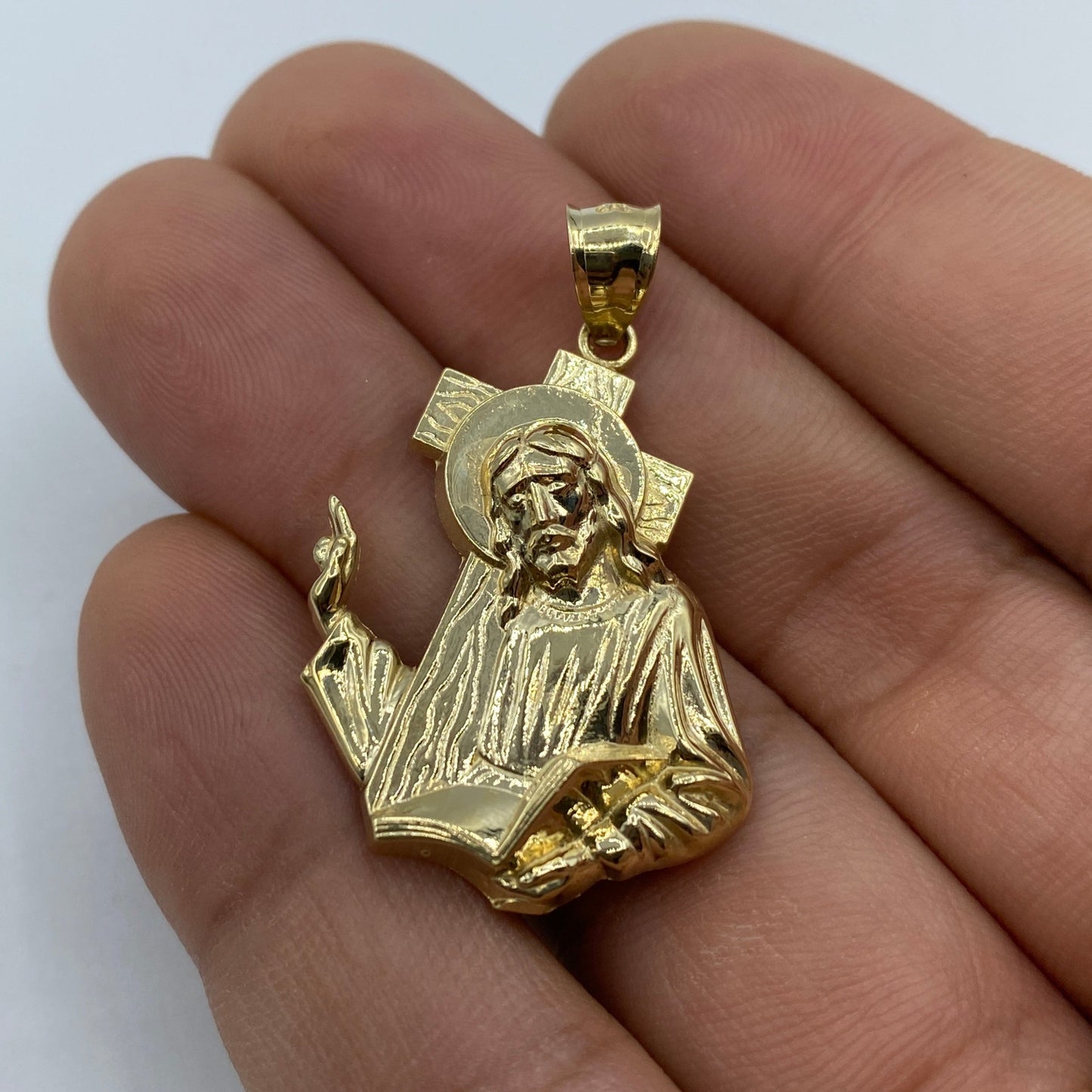 14K Jesus Carrying Cross Pendant 1.5"
