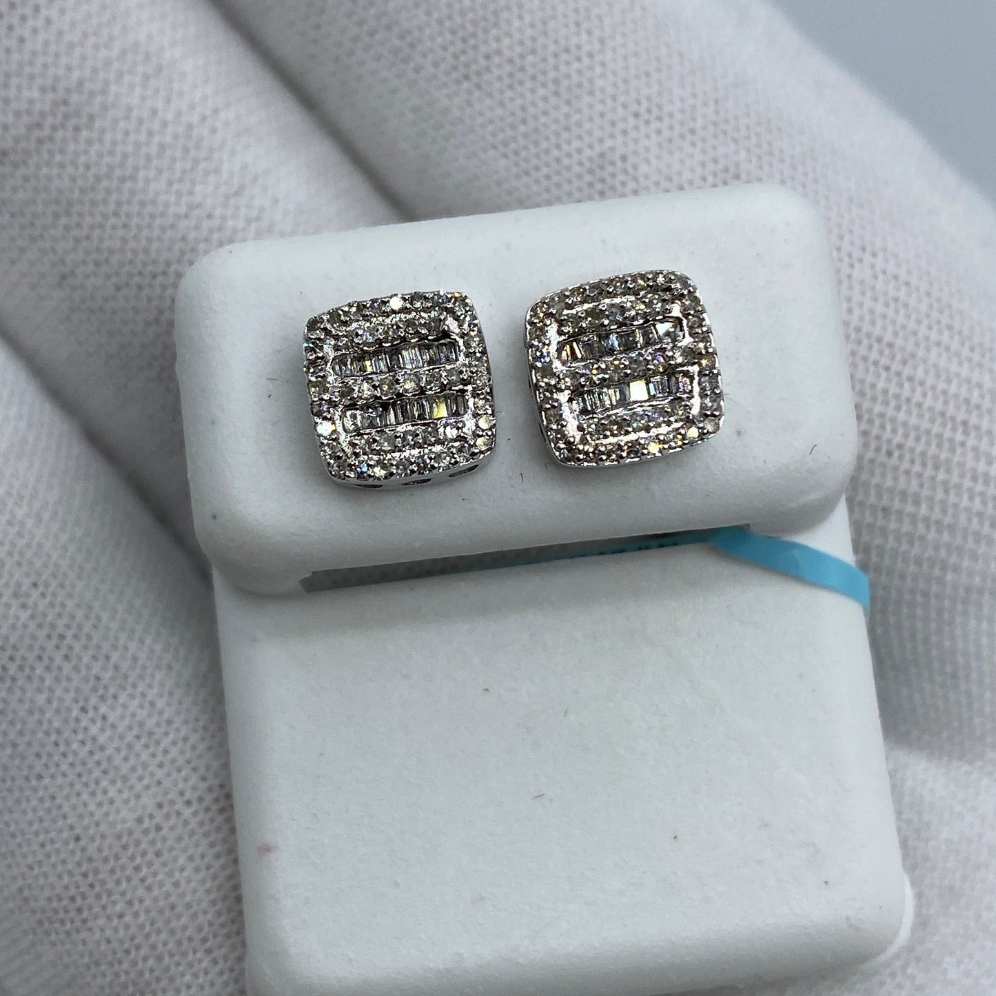 14K Square Double-Row Diamond Baguette Earrings