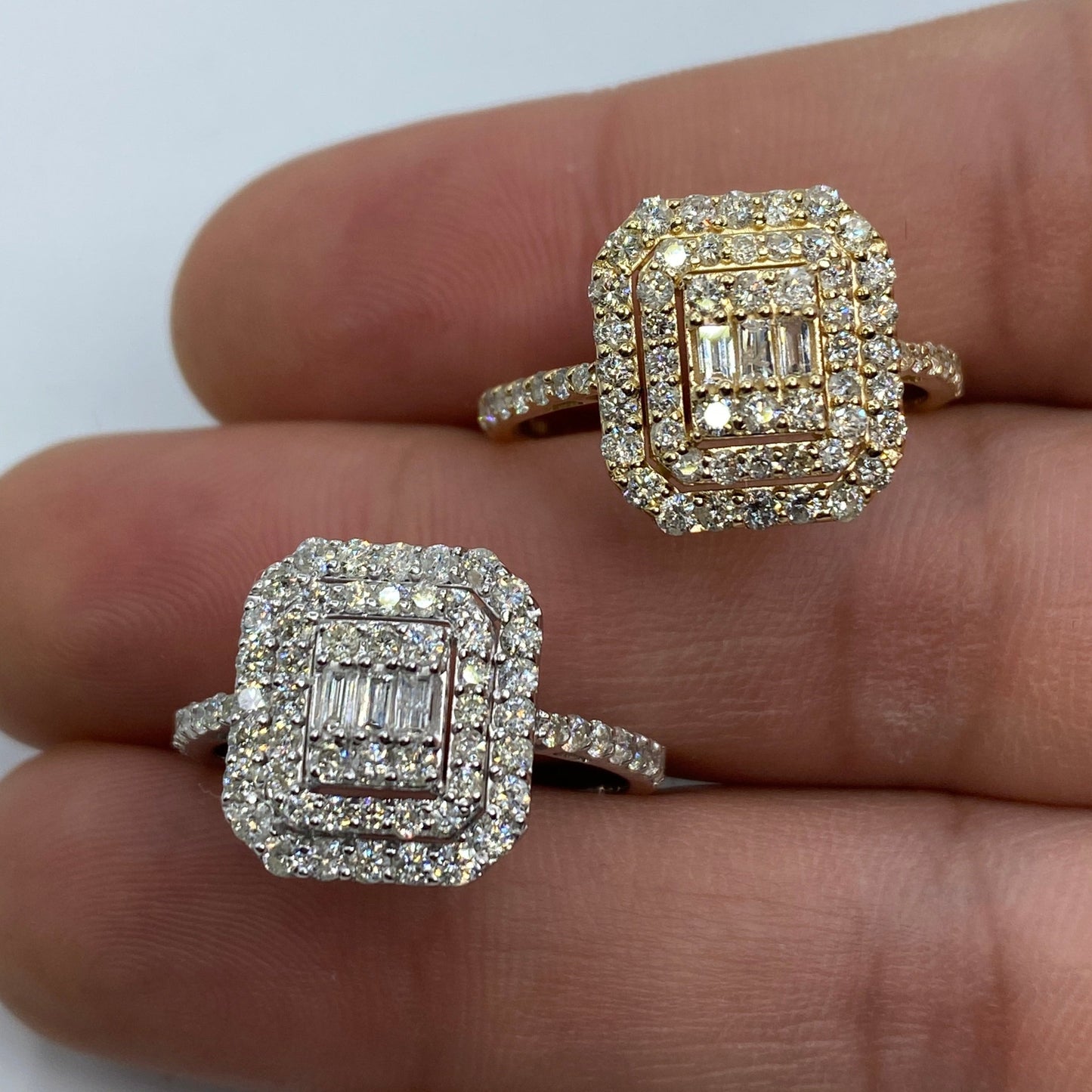 14K Rectangle Diamond Baguette Center Engagement Ring