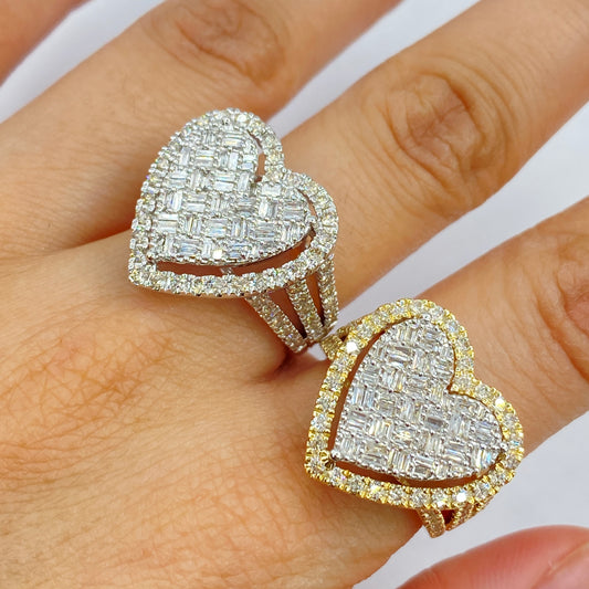 14K Full Heart Diamond Baguette Ring