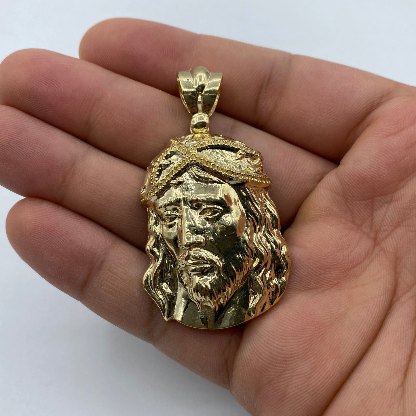 14K Jesus Head Pendant 2.3"