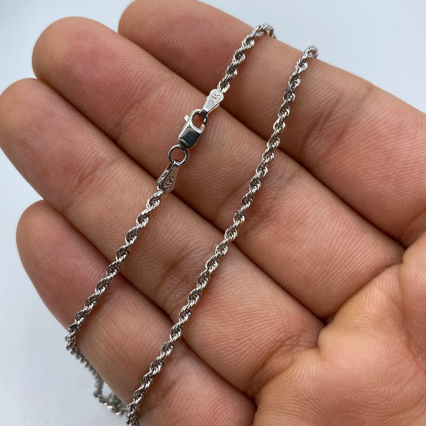 14K White Gold 2.2MM Rope Chain 16-26"