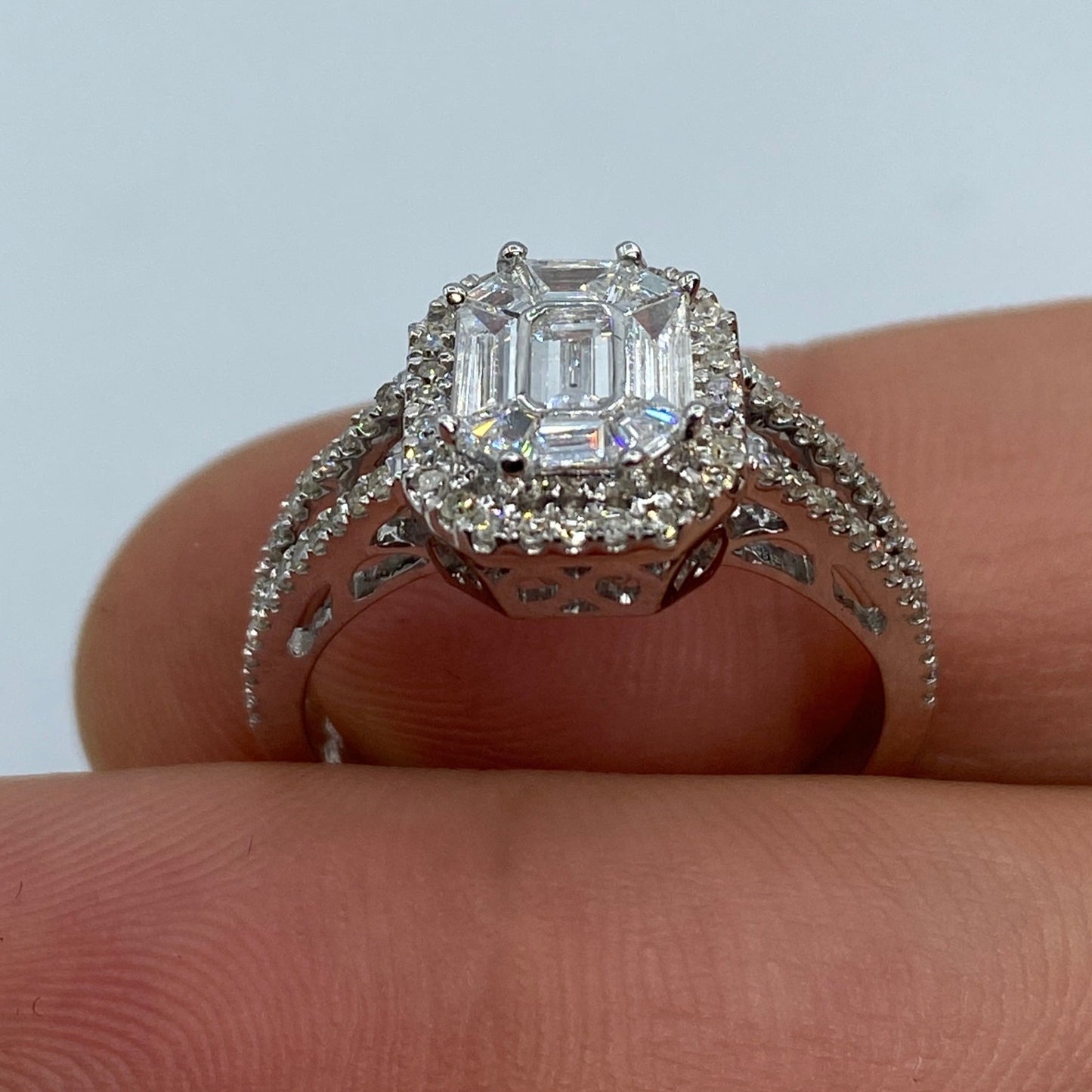 14K Rectangle Diamond Baguette Engagement Ring