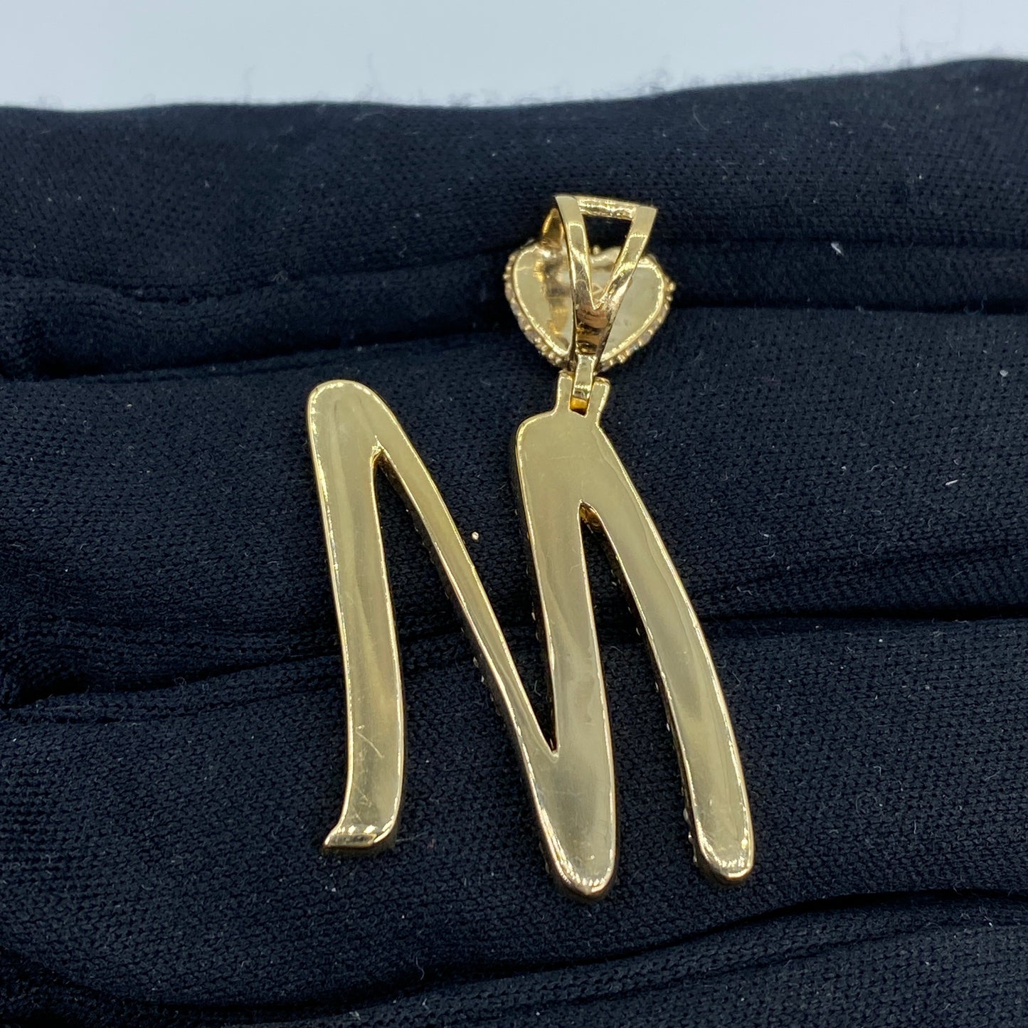 14K Initial M Script Heart Diamond Pendant