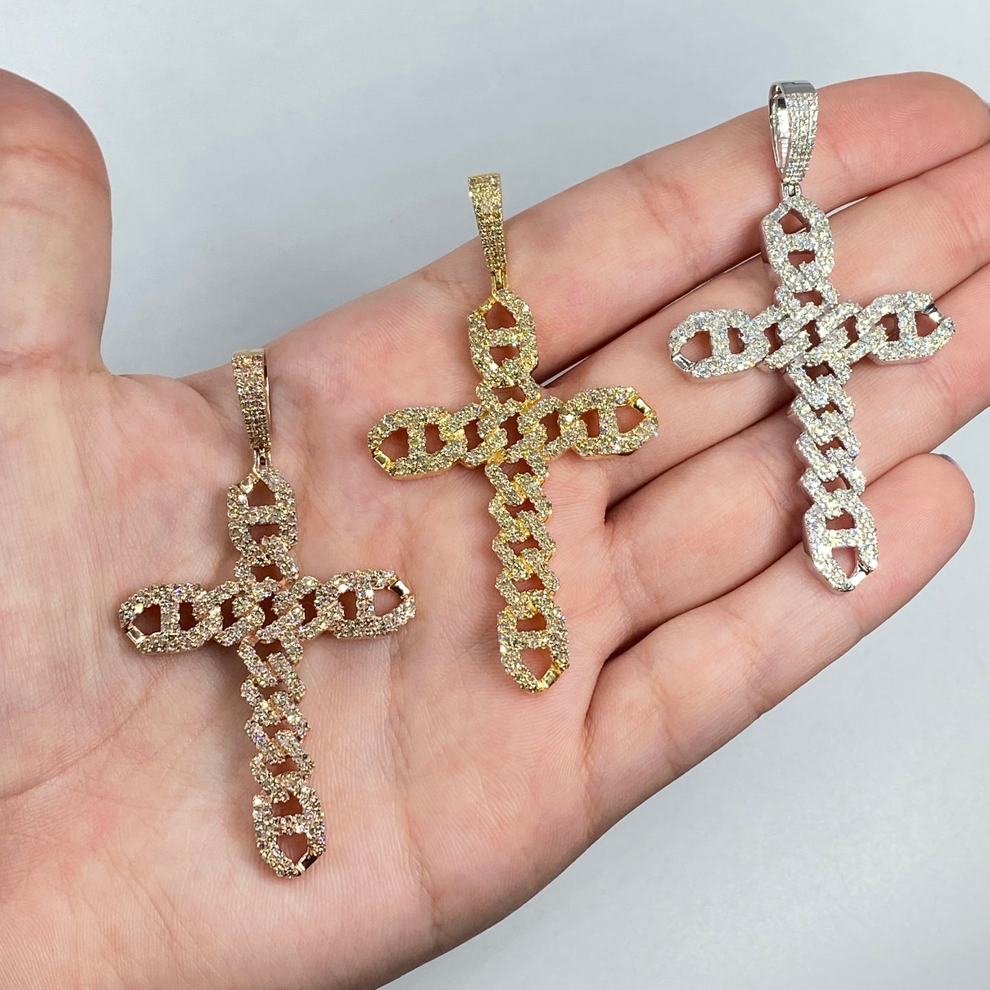 14K Cuban Link Cross Diamond Pendant