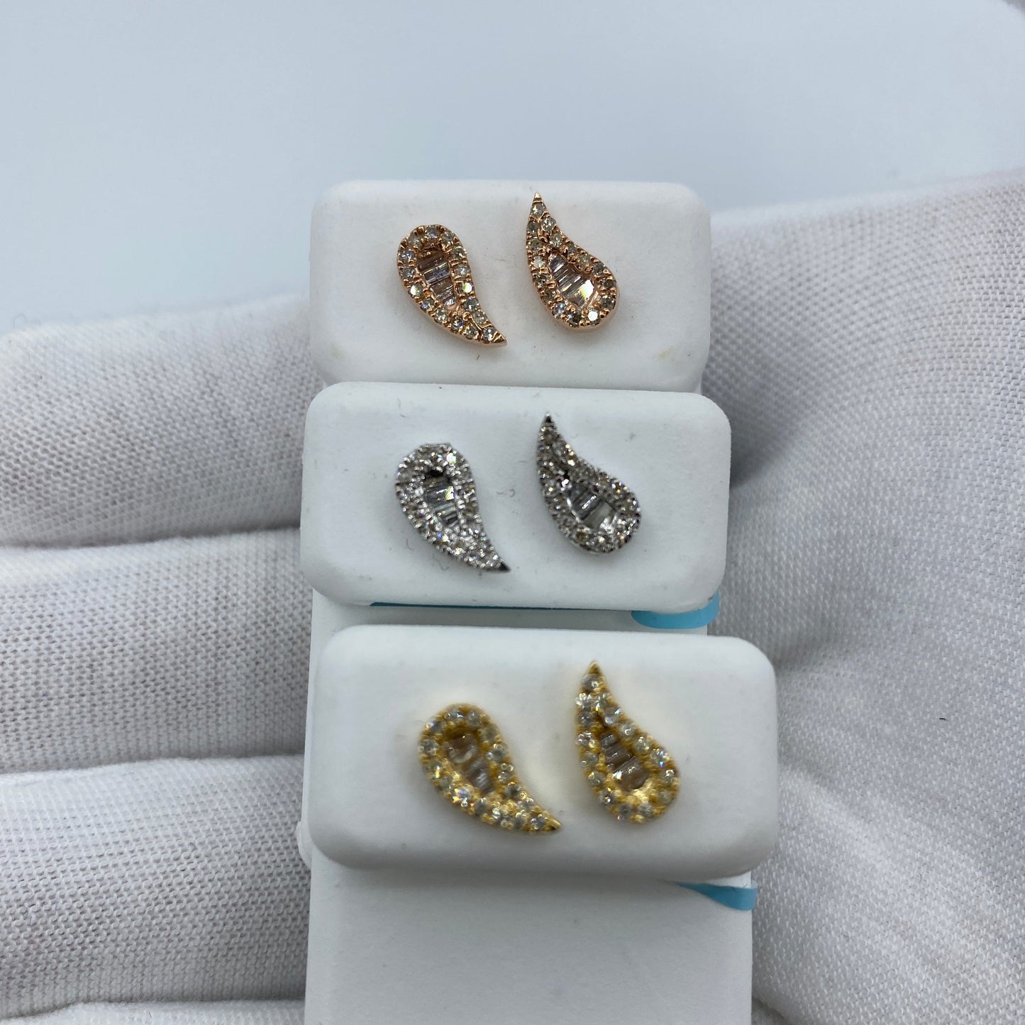14K Large Tear Shape Diamond Baguette Earrings