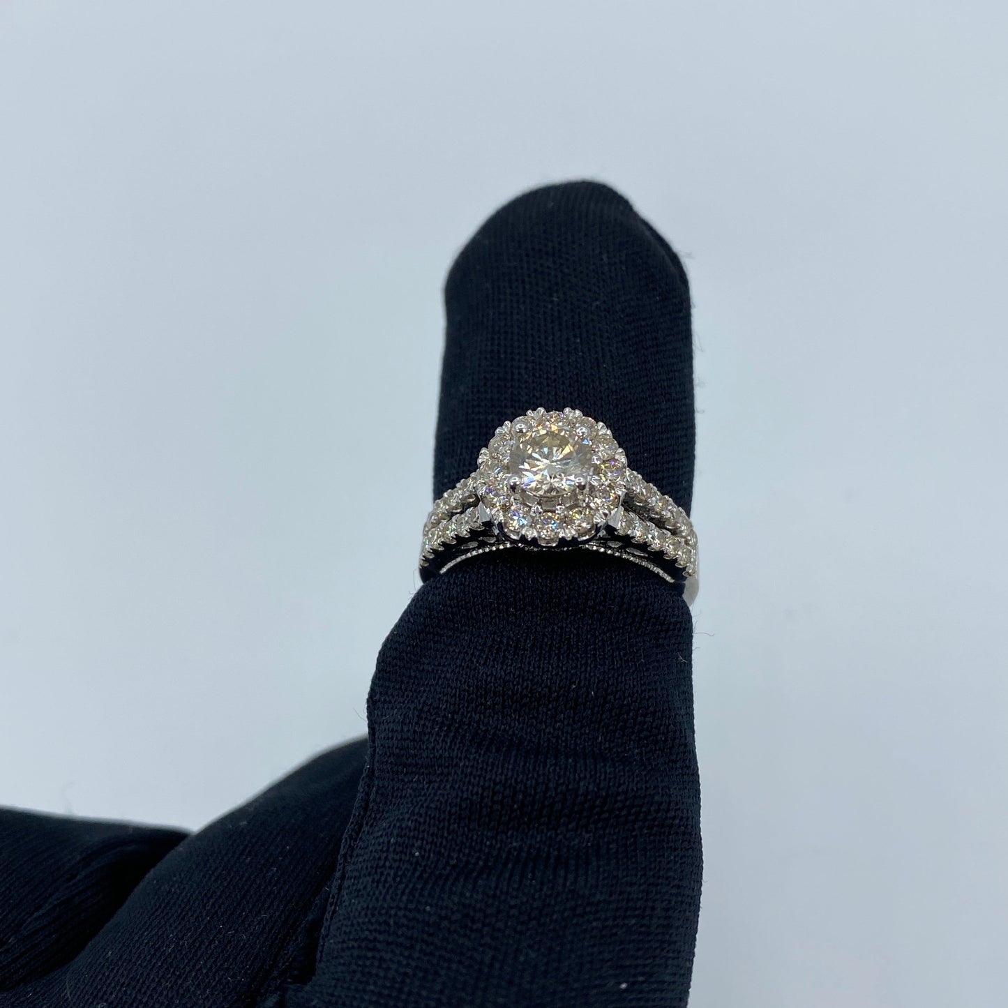 14K Halo Circle with Large Center Stone Diamond Ring