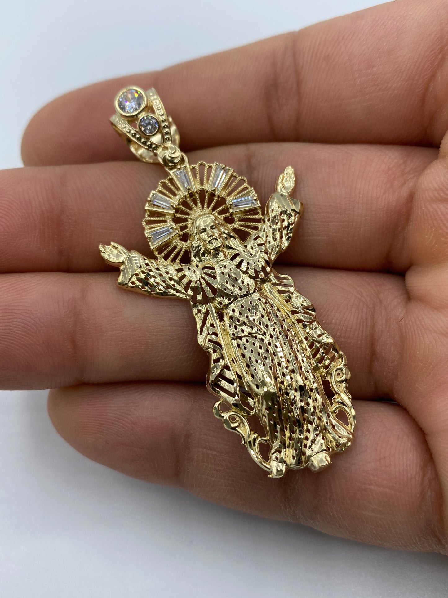 14K Jesus With Halo Pendant 2.25"