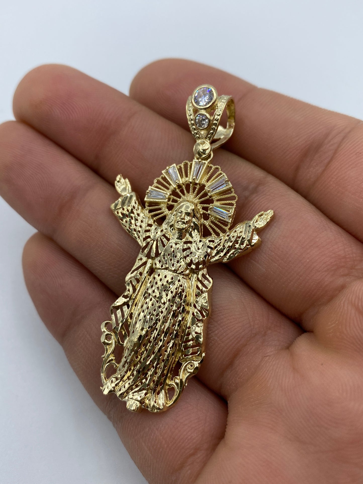 14K Jesus With Halo Pendant 2.25"