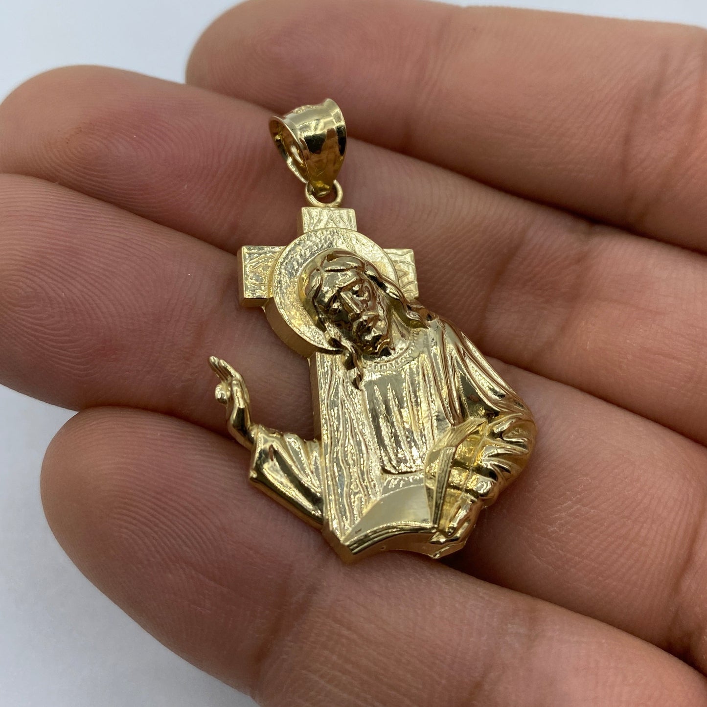 14K Jesus Carrying Cross Pendant 1.5"