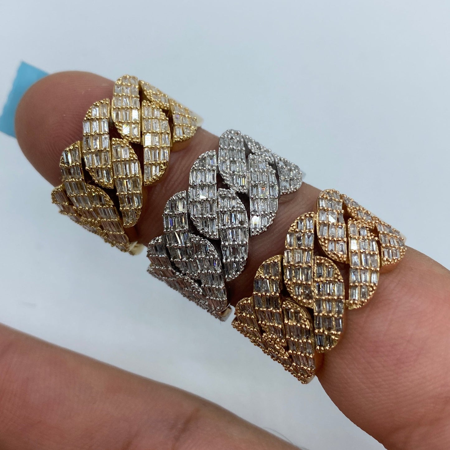 14K Gold 13MM Snake Cuban Link Diamond Baguette Ring
