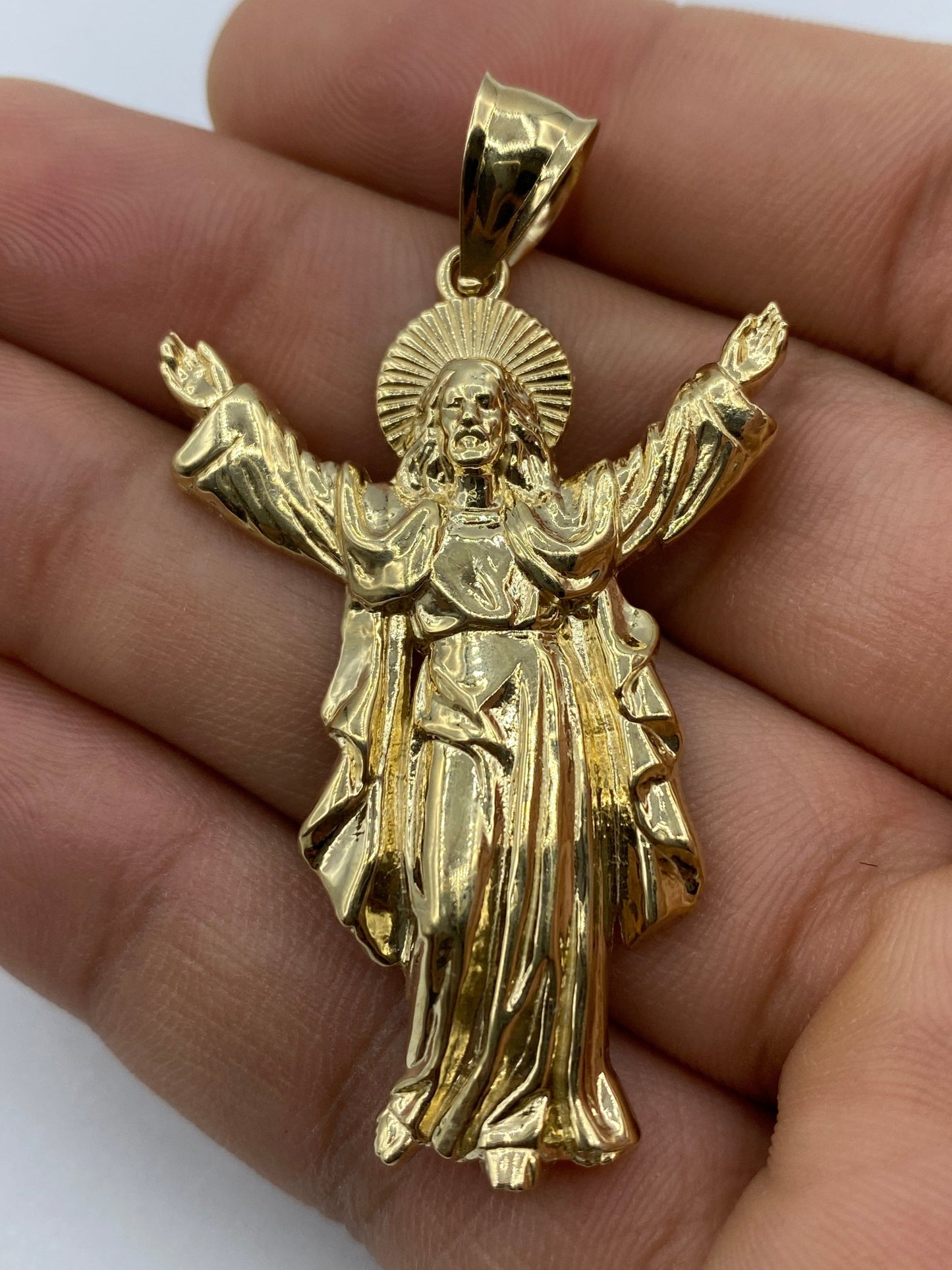 14K Jesus With Halo Pendant 2.2"