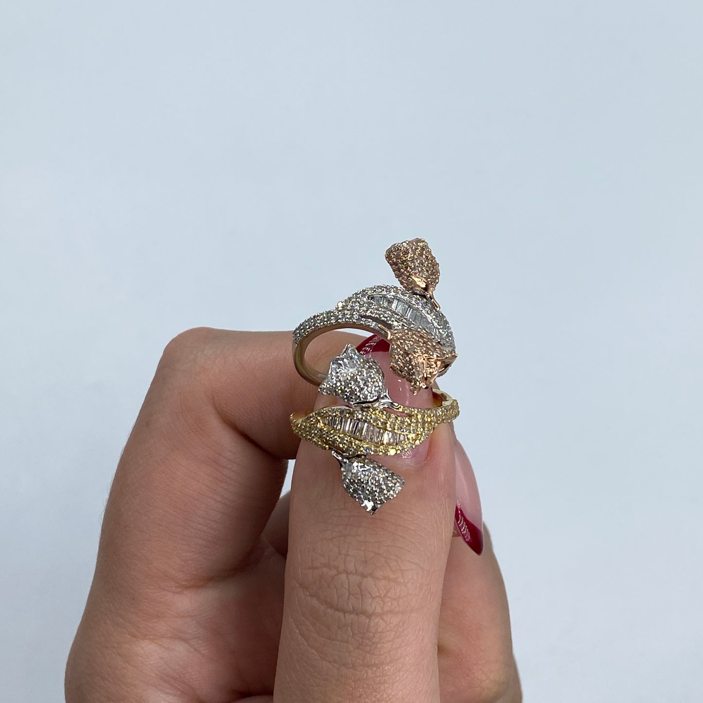 14K Two-Tone Rose Flower Diamond Baguette