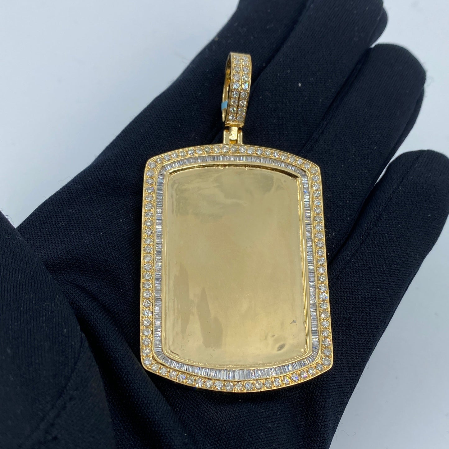 14K Rectangle Diamond Baguette Picture Photo Pendant