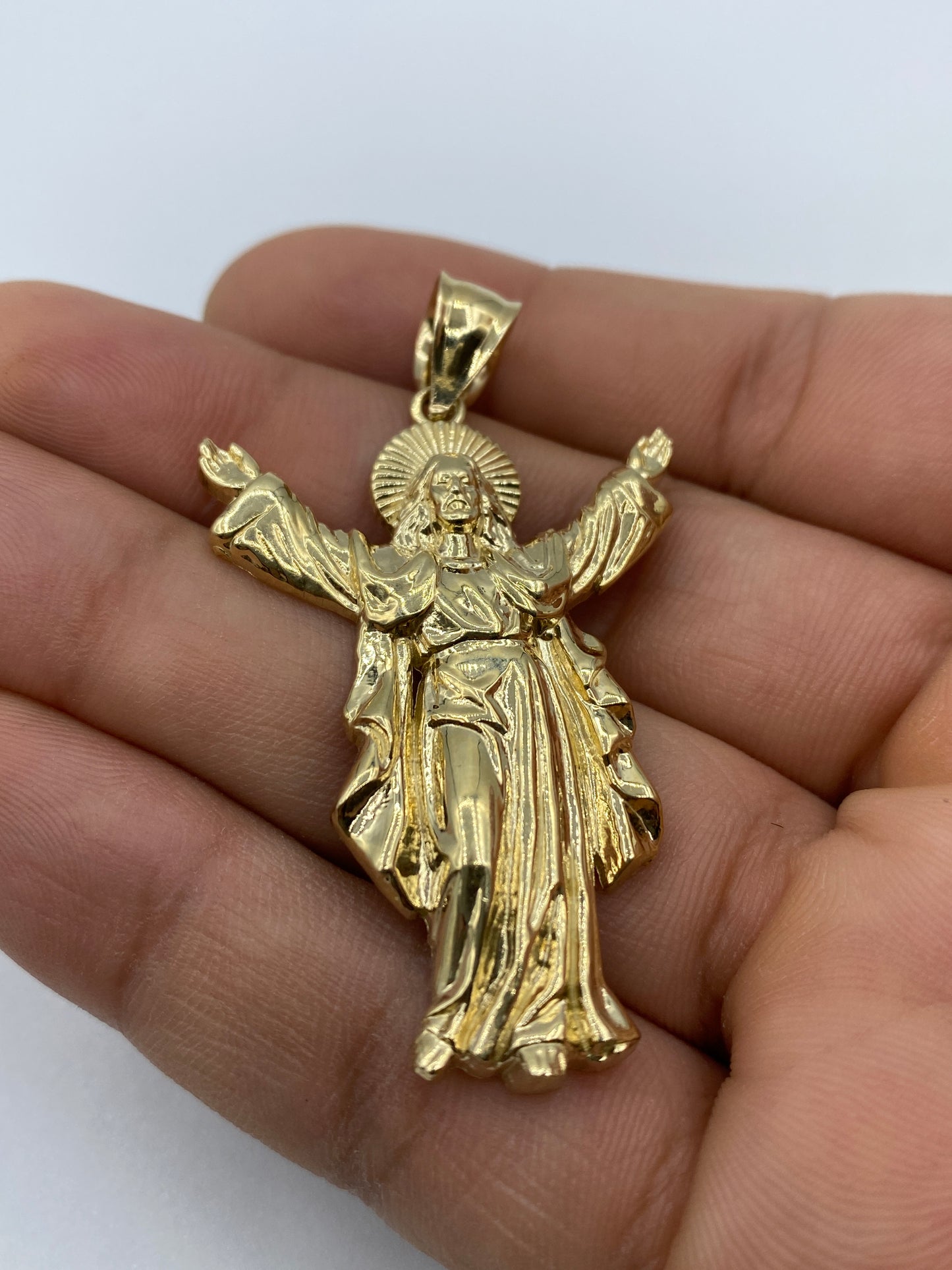14K Jesus With Halo Pendant 2.2"
