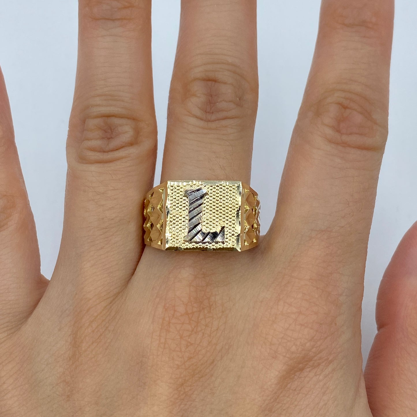 10K Initial Letter Square Block Ring