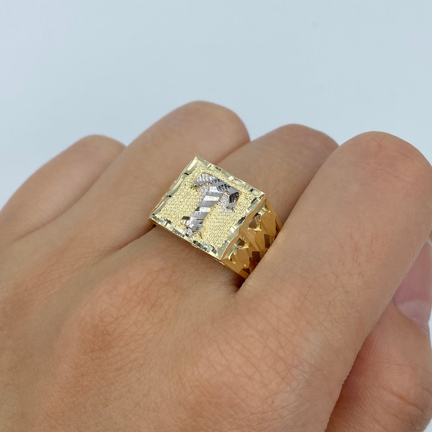 10K Initial Letter Square Block Ring