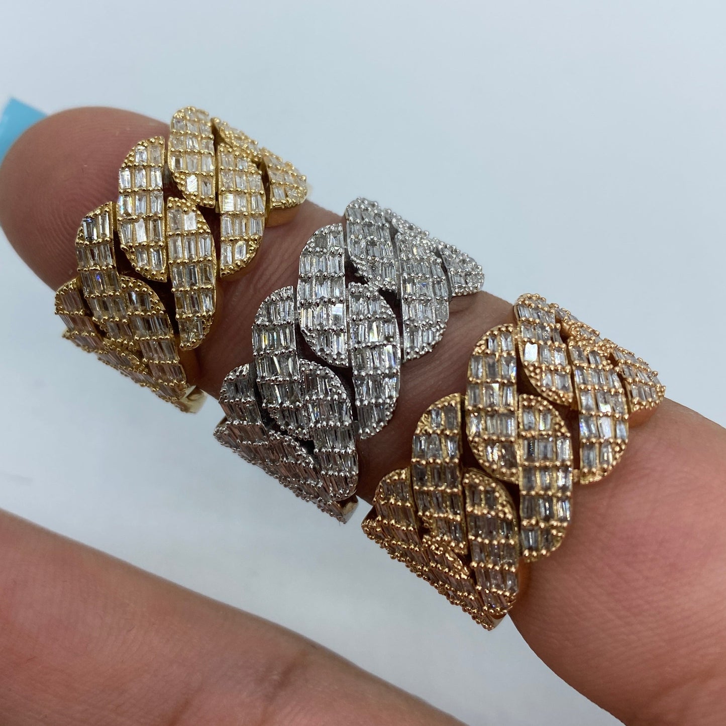 14K Gold 13MM Snake Cuban Link Diamond Baguette Ring