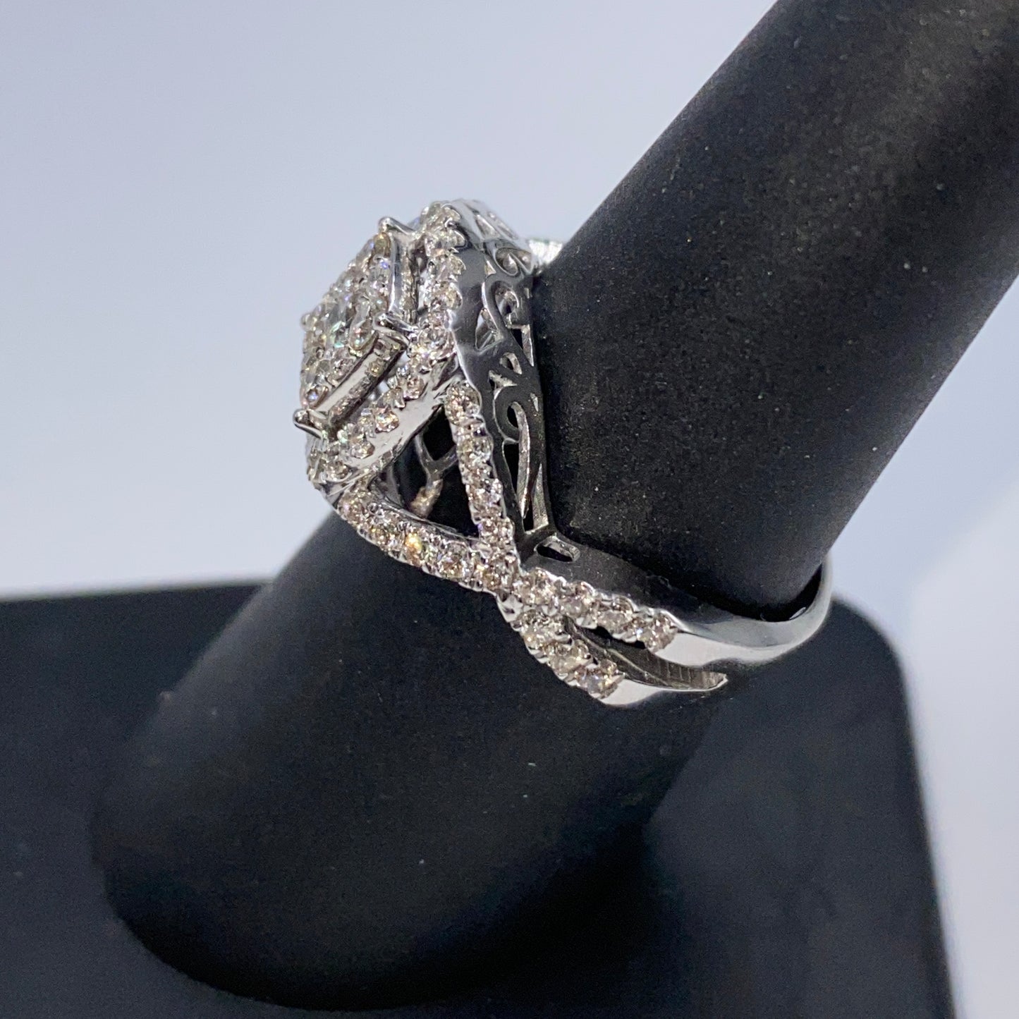 14K Square Halo Twist Diamond Engagement Ring