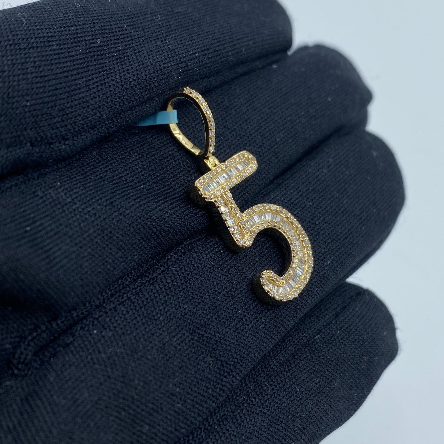 14k Number 5 Diamond Baguette Pendant