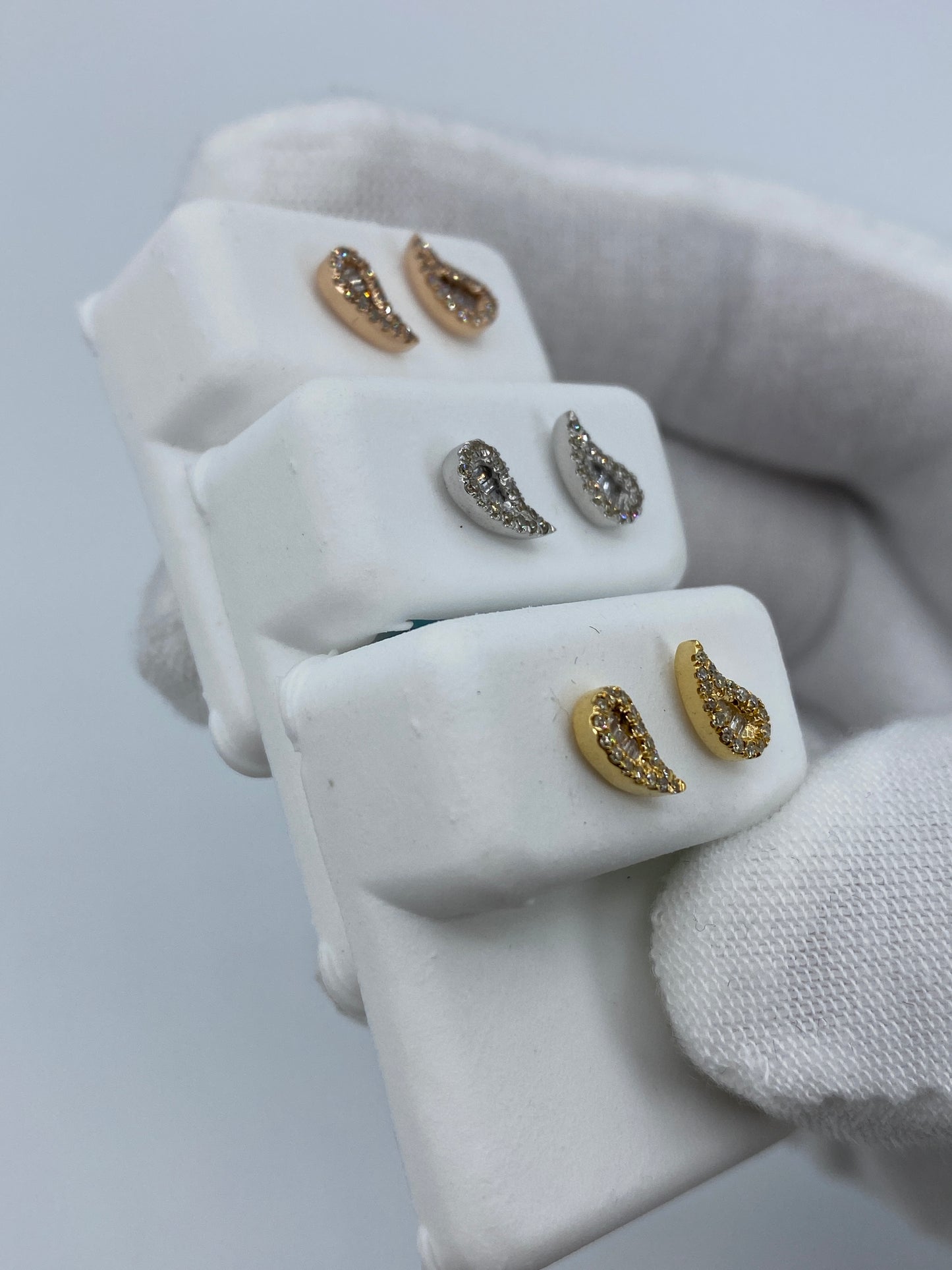 14K Small Tear Shape Diamond Baguette Earrings