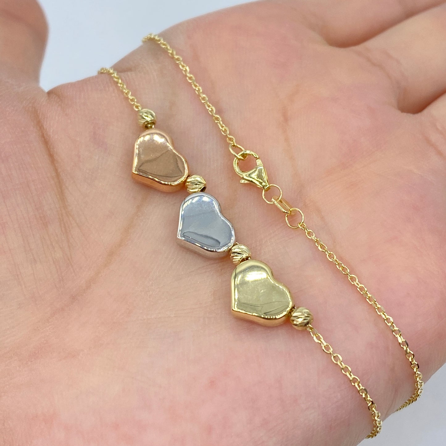 14K Tri-Color Heart Necklace 18"