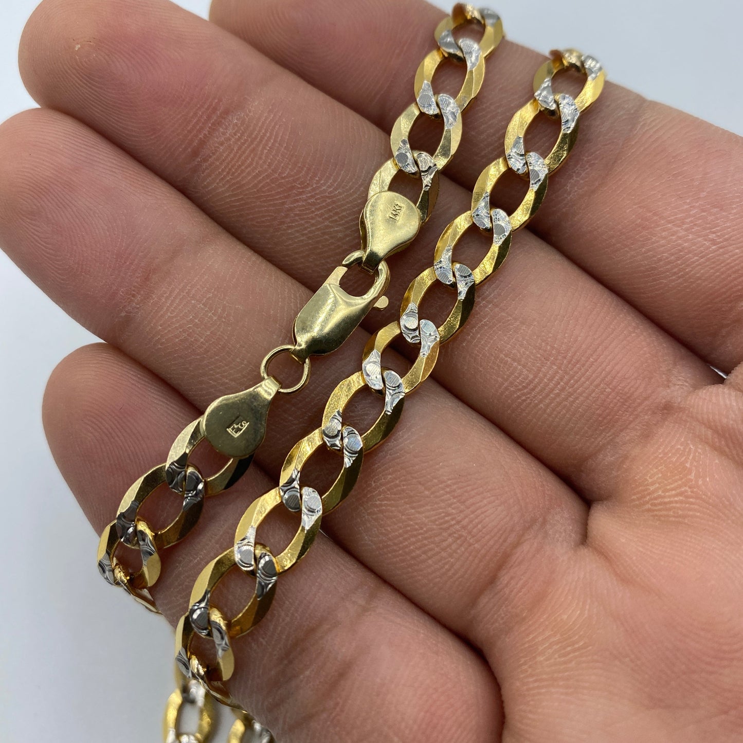 14K 7MM Flat Cuban Link Chain 18-26"