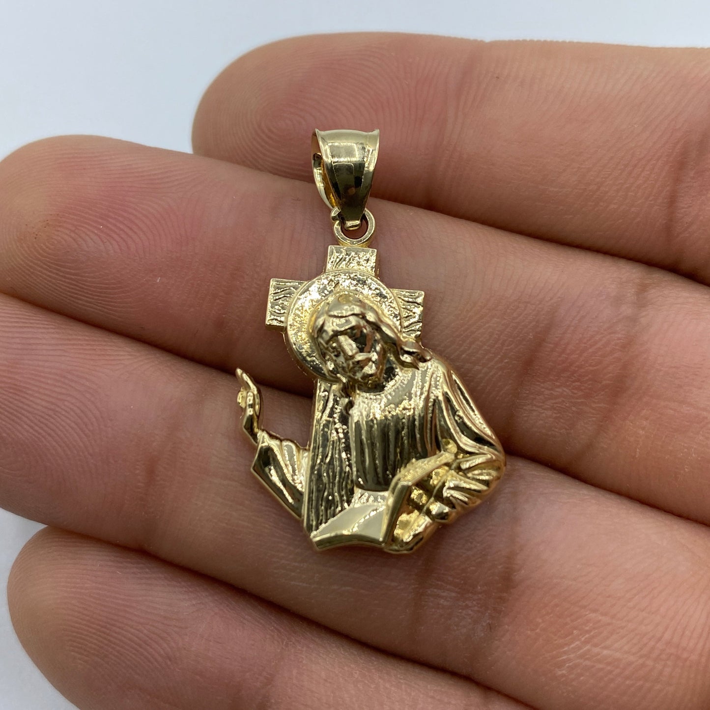 14K Jesus Carrying Cross Pendant 1.25"