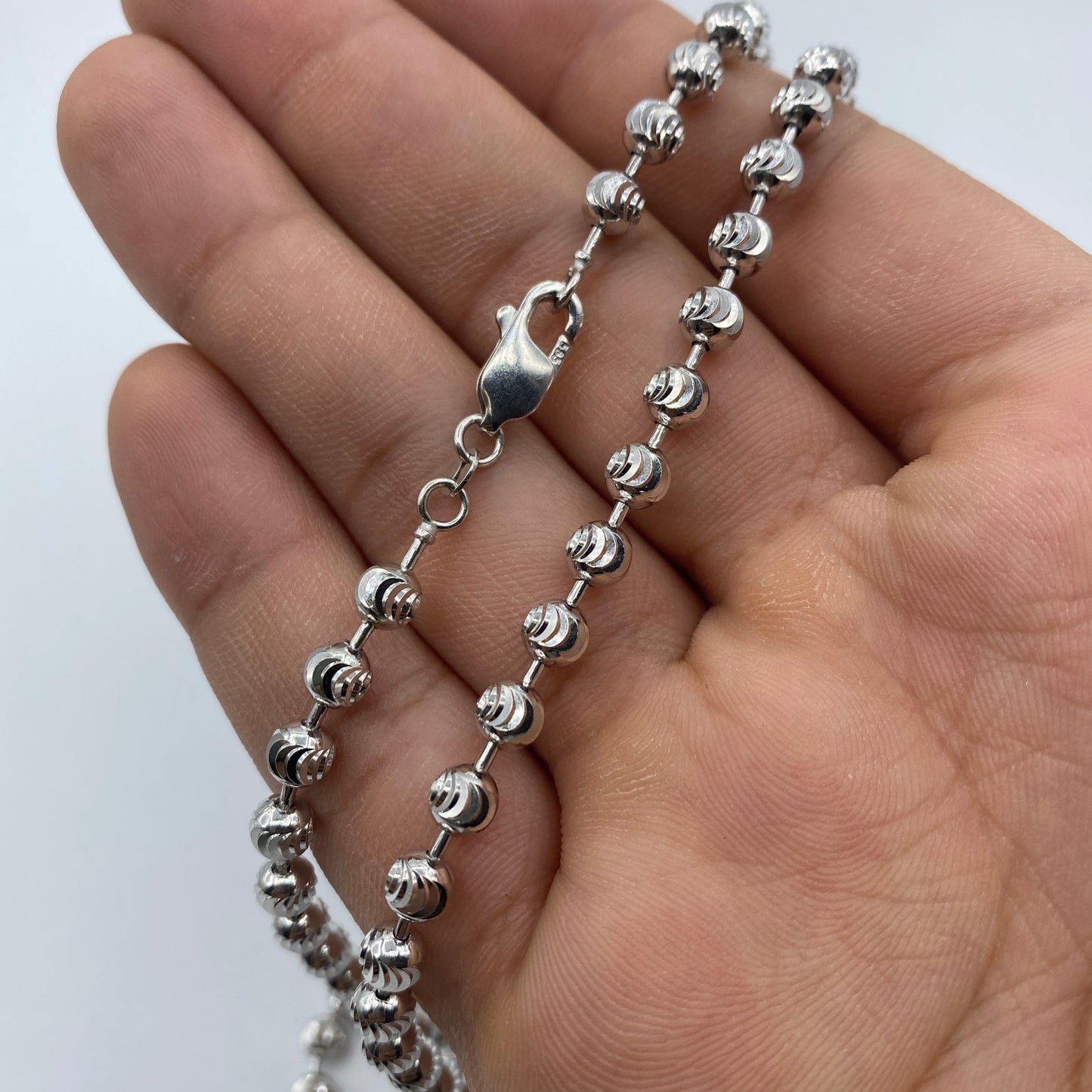 14K White Gold 5.2MM Moon Cut Chain 20-28"