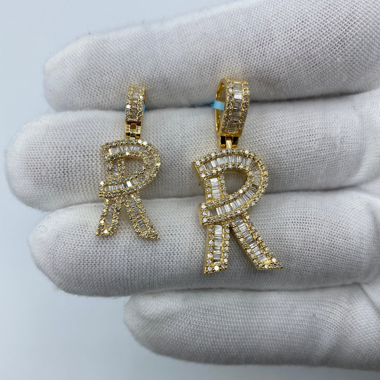 14K Initial R Diamond Baguette Pendant